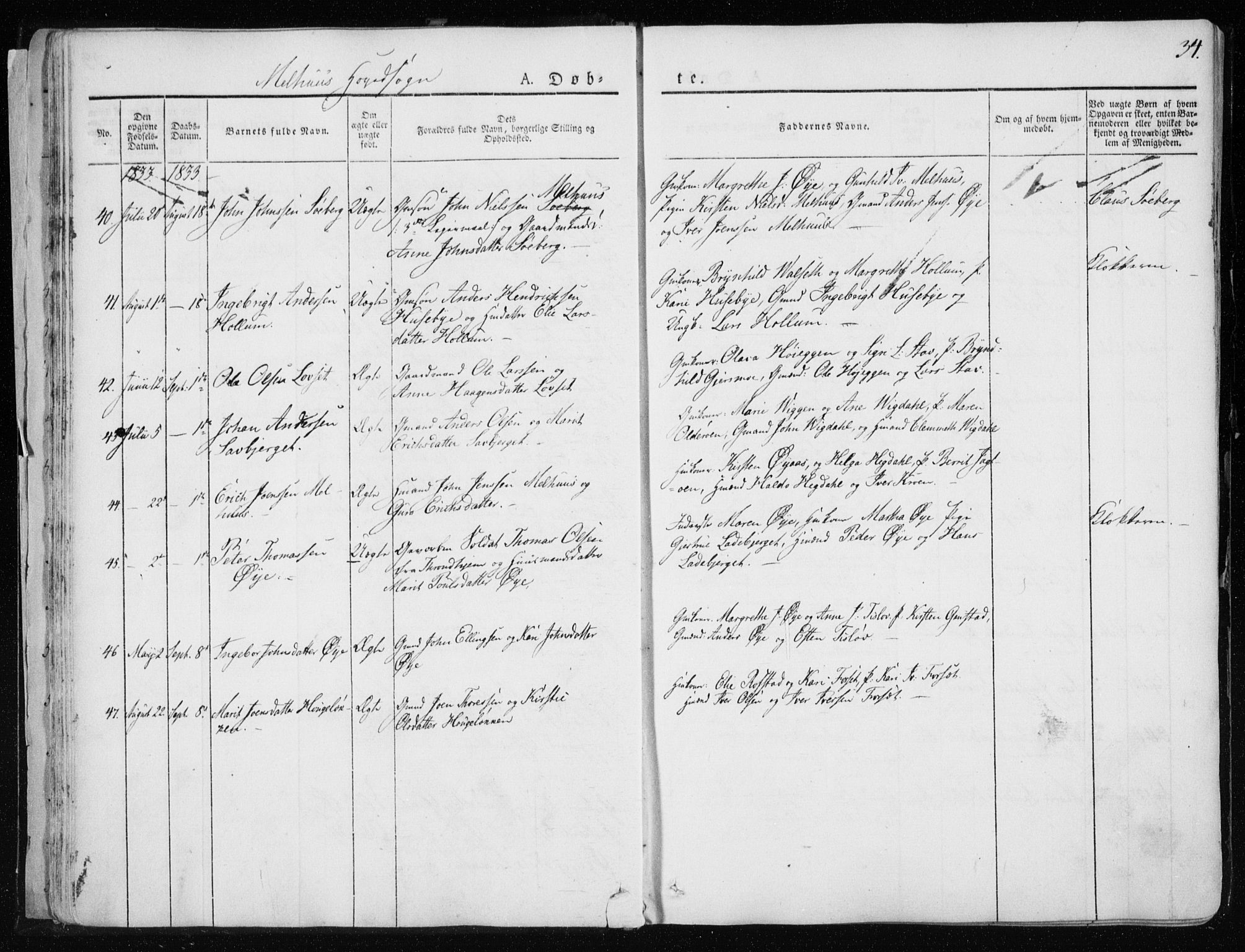 Ministerialprotokoller, klokkerbøker og fødselsregistre - Sør-Trøndelag, AV/SAT-A-1456/691/L1069: Parish register (official) no. 691A04, 1826-1841, p. 34