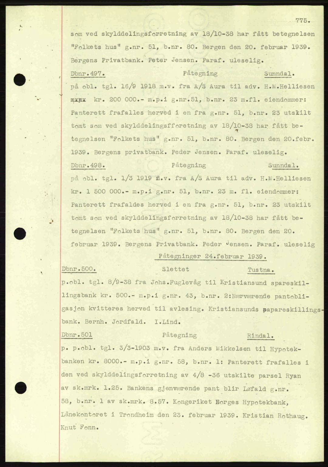 Nordmøre sorenskriveri, AV/SAT-A-4132/1/2/2Ca: Mortgage book no. C80, 1936-1939, Diary no: : 497/1939