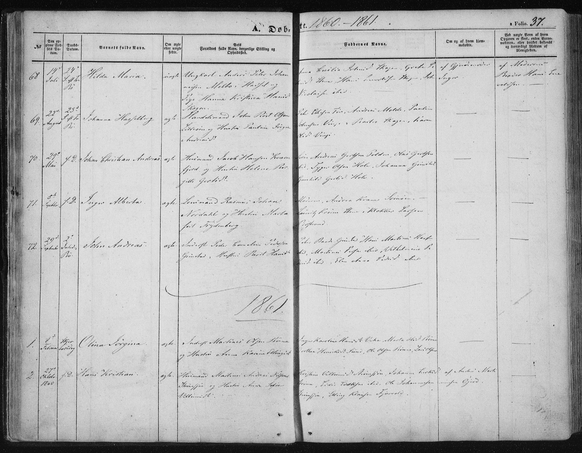 Ministerialprotokoller, klokkerbøker og fødselsregistre - Nordland, SAT/A-1459/891/L1300: Parish register (official) no. 891A05, 1856-1870, p. 37