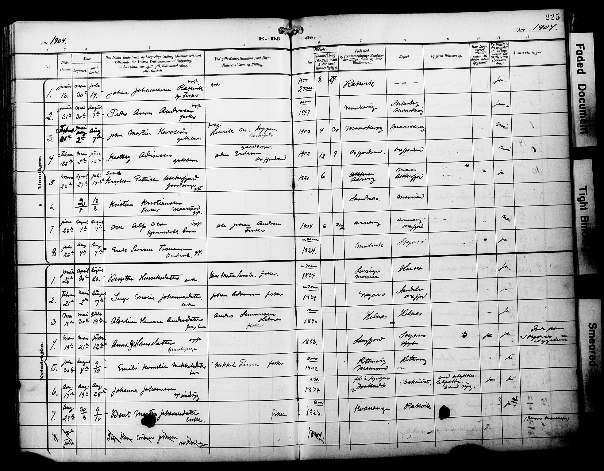 Skjervøy sokneprestkontor, SATØ/S-1300/H/Ha/Haa/L0015kirke: Parish register (official) no. 15, 1899-1909, p. 225