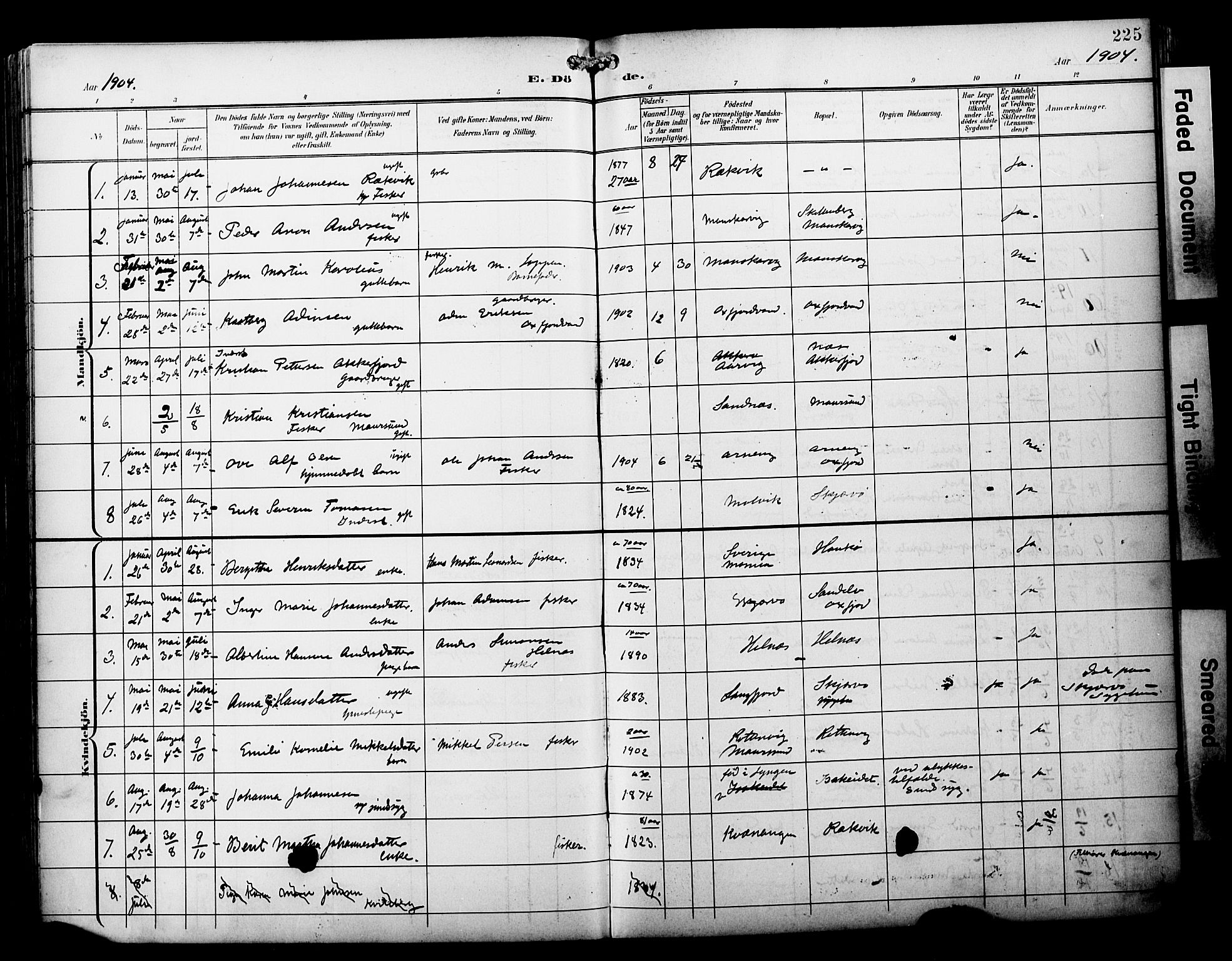 Skjervøy sokneprestkontor, AV/SATØ-S-1300/H/Ha/Haa/L0015kirke: Parish register (official) no. 15, 1899-1909, p. 225