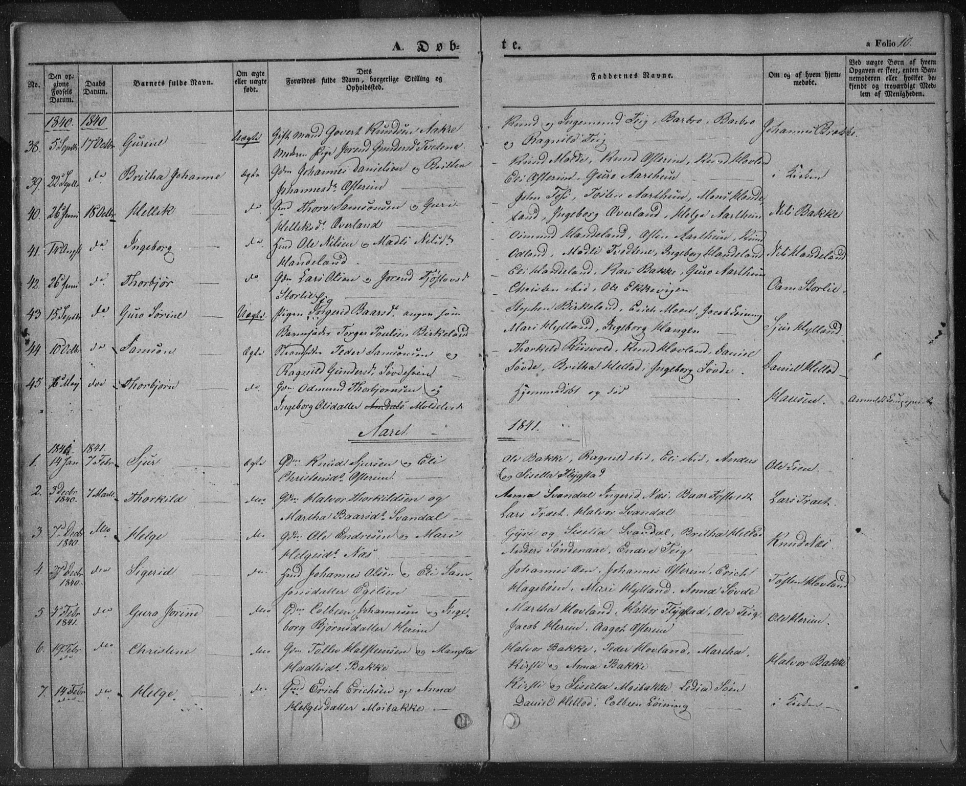 Sand sokneprestkontor, AV/SAST-A-101848/01/III/L0002: Parish register (official) no. A 2, 1838-1859, p. 10