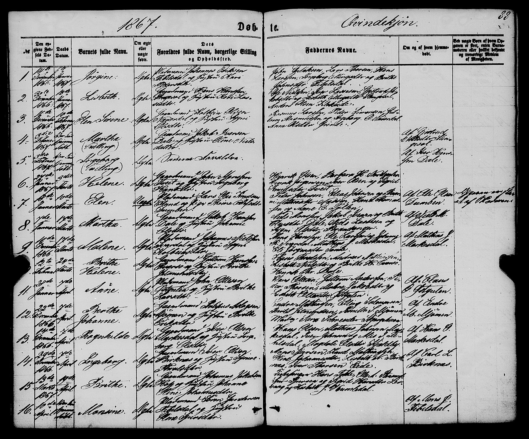 Gulen sokneprestembete, AV/SAB-A-80201/H/Haa/Haaa/L0022: Parish register (official) no. A 22, 1859-1869, p. 88