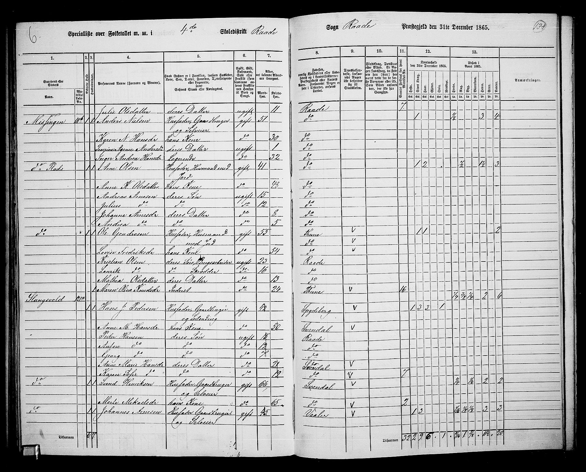RA, 1865 census for Råde, 1865, p. 121