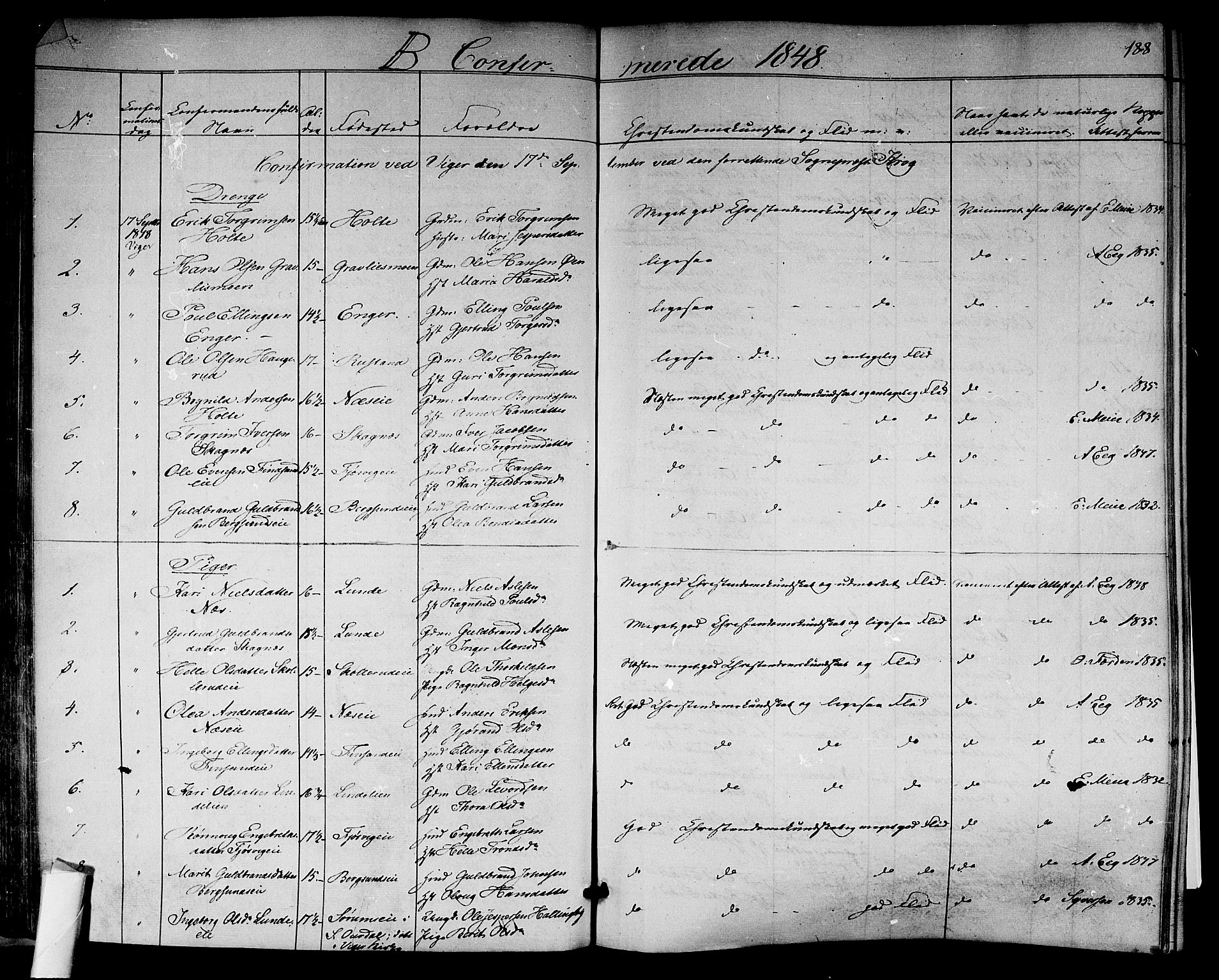 Norderhov kirkebøker, SAKO/A-237/F/Fa/L0011: Parish register (official) no. 11, 1847-1856, p. 188