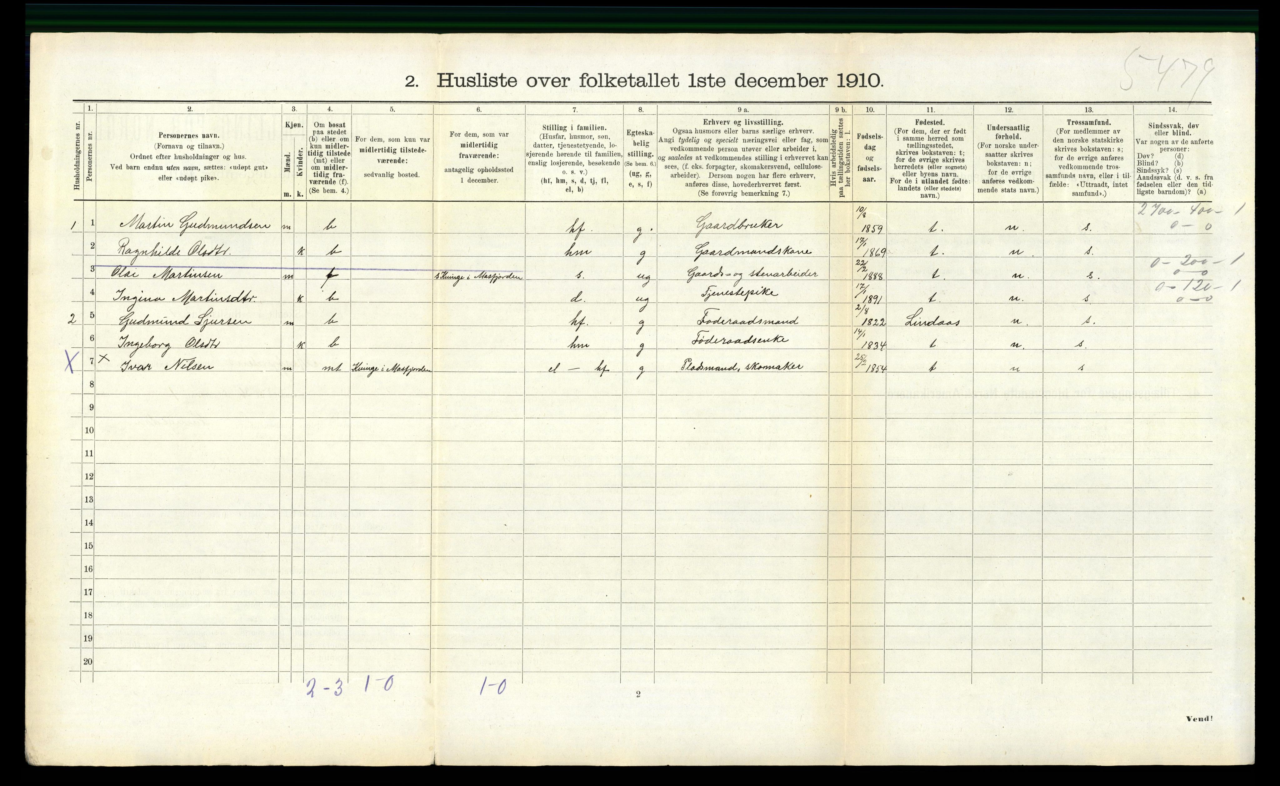 RA, 1910 census for Masfjorden, 1910, p. 461