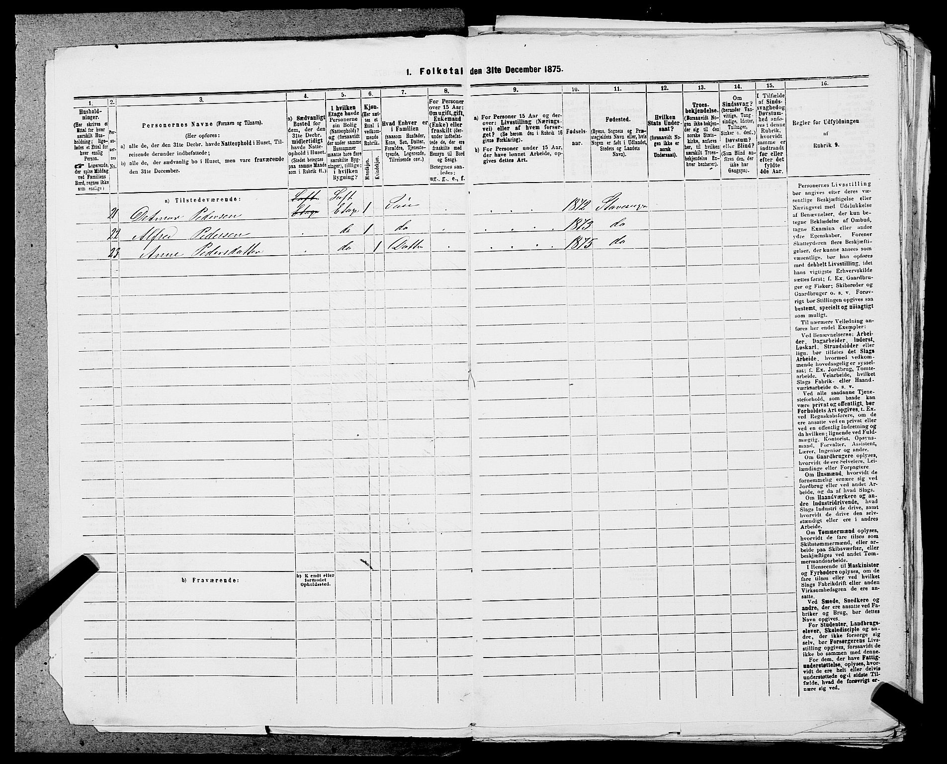 SAST, 1875 census for 1103 Stavanger, 1875, p. 2274