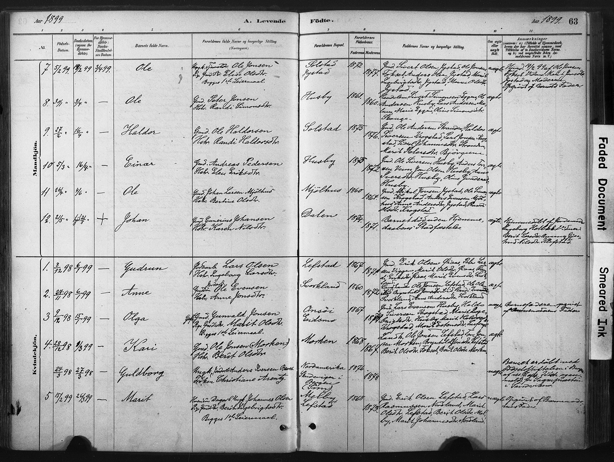 Ministerialprotokoller, klokkerbøker og fødselsregistre - Sør-Trøndelag, SAT/A-1456/667/L0795: Parish register (official) no. 667A03, 1879-1907, p. 63