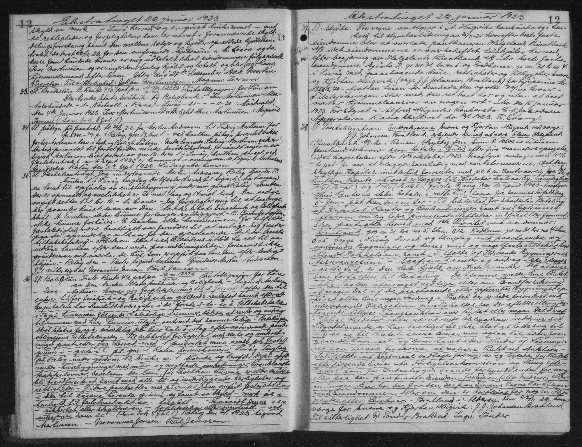Rana sorenskriveri , AV/SAT-A-1108/1/2/2C/L0018: Mortgage book no. 18, 1923-1928, p. 12, Deed date: 22.01.1923