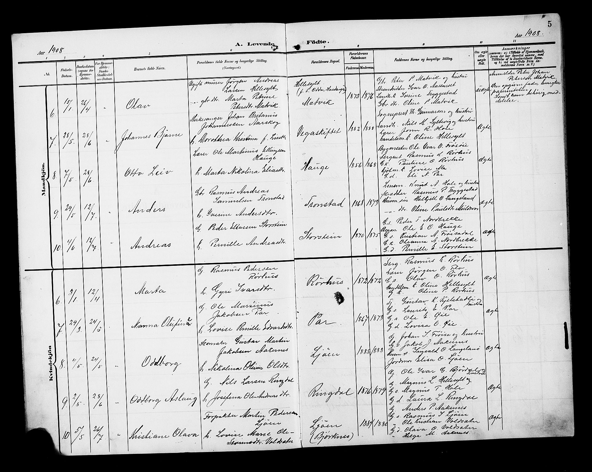 Ministerialprotokoller, klokkerbøker og fødselsregistre - Møre og Romsdal, SAT/A-1454/517/L0231: Parish register (copy) no. 517C04, 1904-1918, p. 5