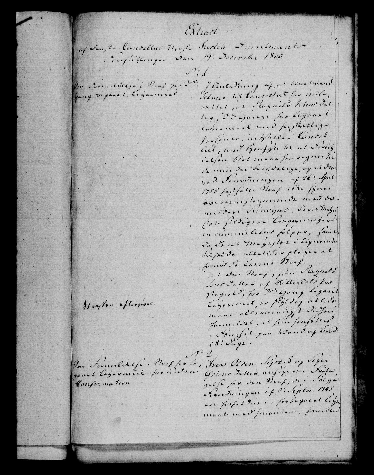 Danske Kanselli 1800-1814, AV/RA-EA-3024/H/Hf/Hfa/Hfaa/L0001: Ekstrakt av forestillinger, 1800