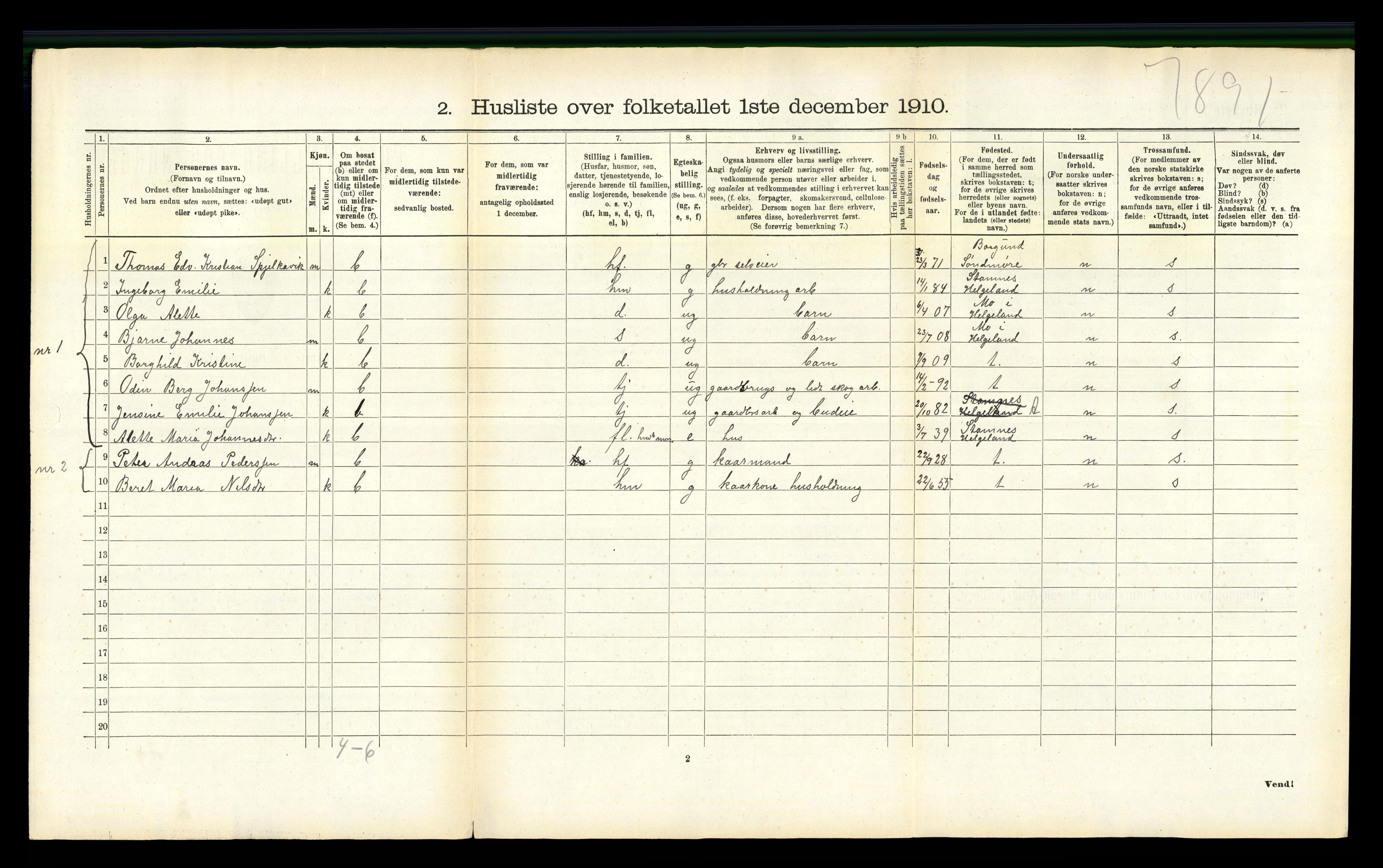 RA, 1910 census for Vefsn, 1910, p. 709