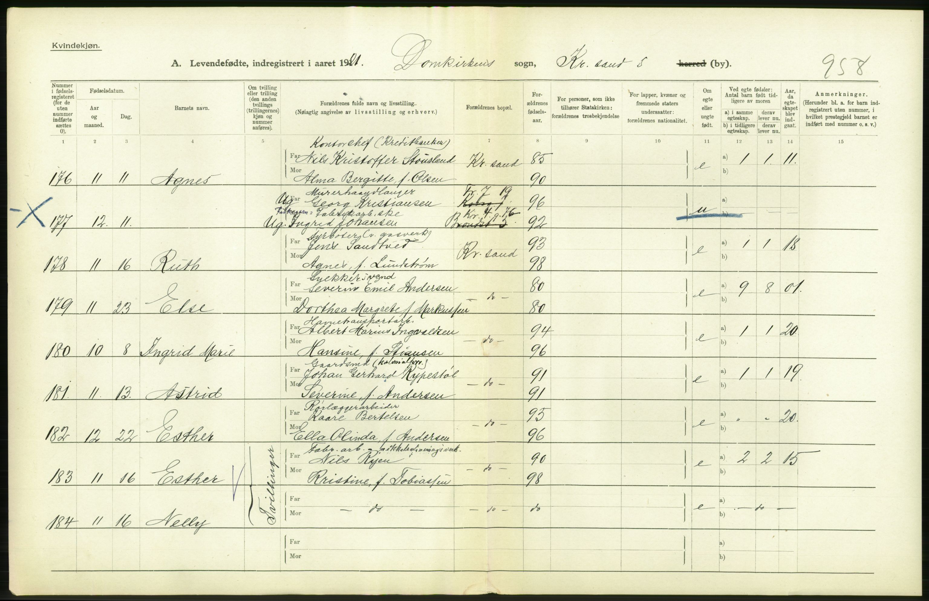 Statistisk sentralbyrå, Sosiodemografiske emner, Befolkning, AV/RA-S-2228/D/Df/Dfc/Dfca/L0026: Vest-Agder fylke: Levendefødte menn og kvinner. Bygder og byer., 1921, p. 396