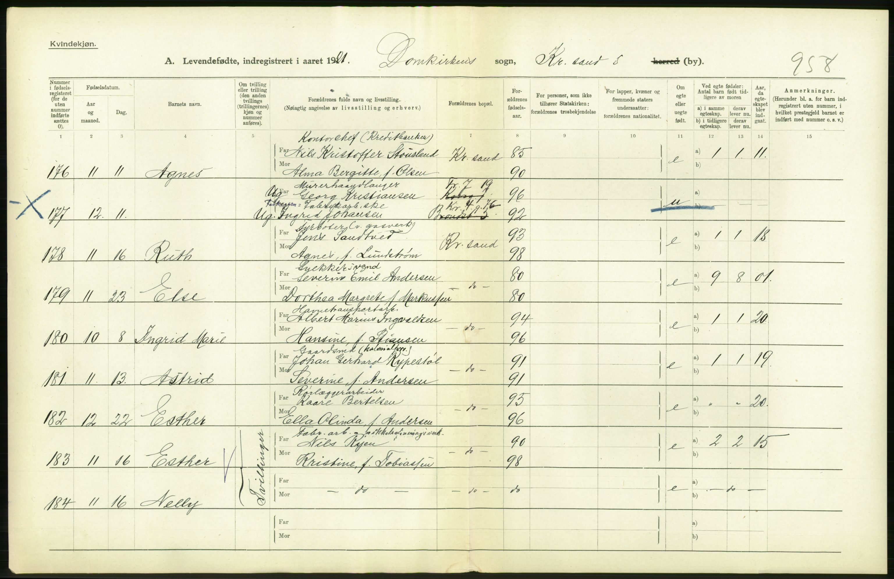 Statistisk sentralbyrå, Sosiodemografiske emner, Befolkning, AV/RA-S-2228/D/Df/Dfc/Dfca/L0026: Vest-Agder fylke: Levendefødte menn og kvinner. Bygder og byer., 1921, p. 396