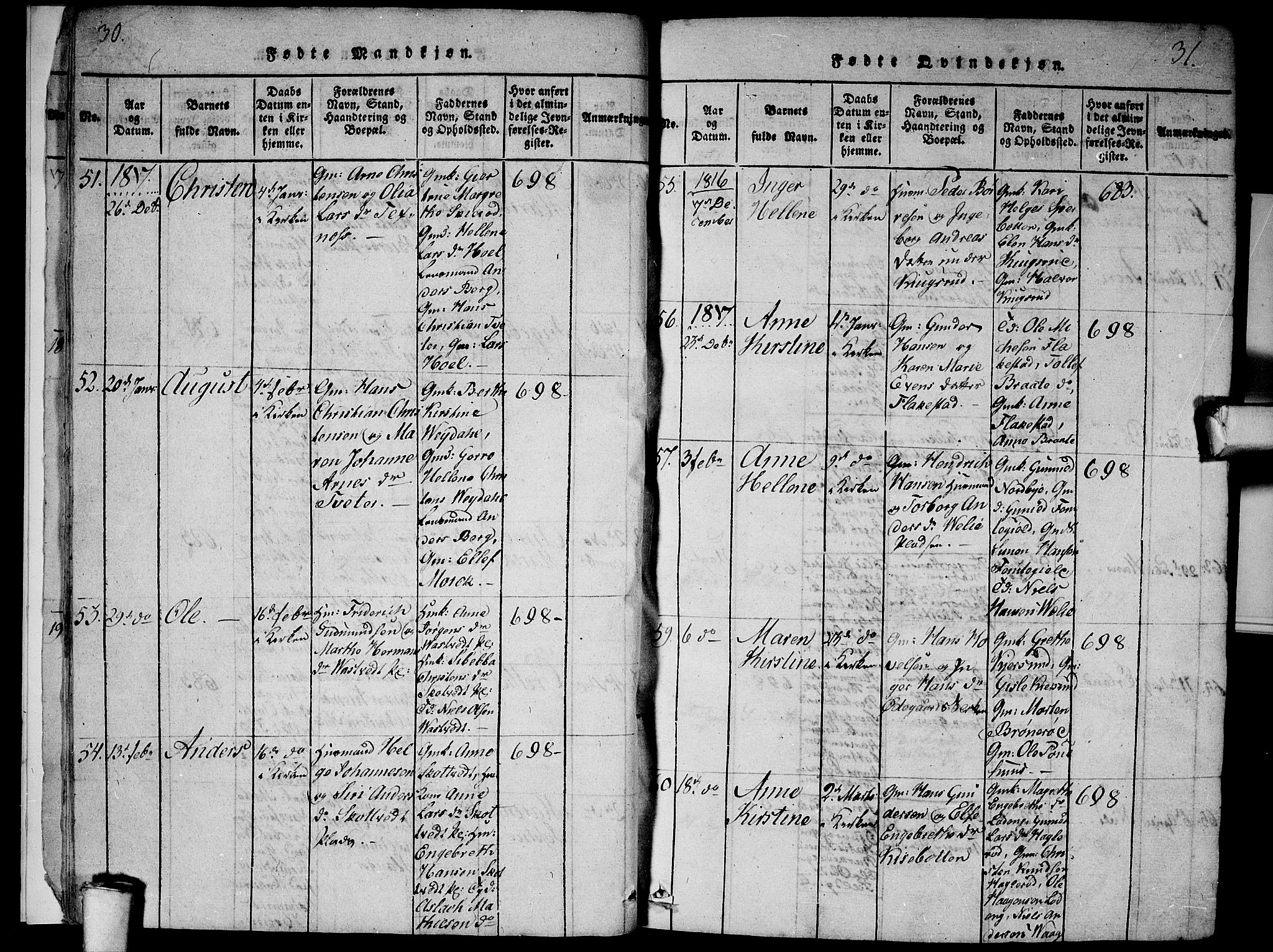Våler prestekontor Kirkebøker, SAO/A-11083/G/Ga/L0001: Parish register (copy) no. I 1, 1815-1839, p. 30-31