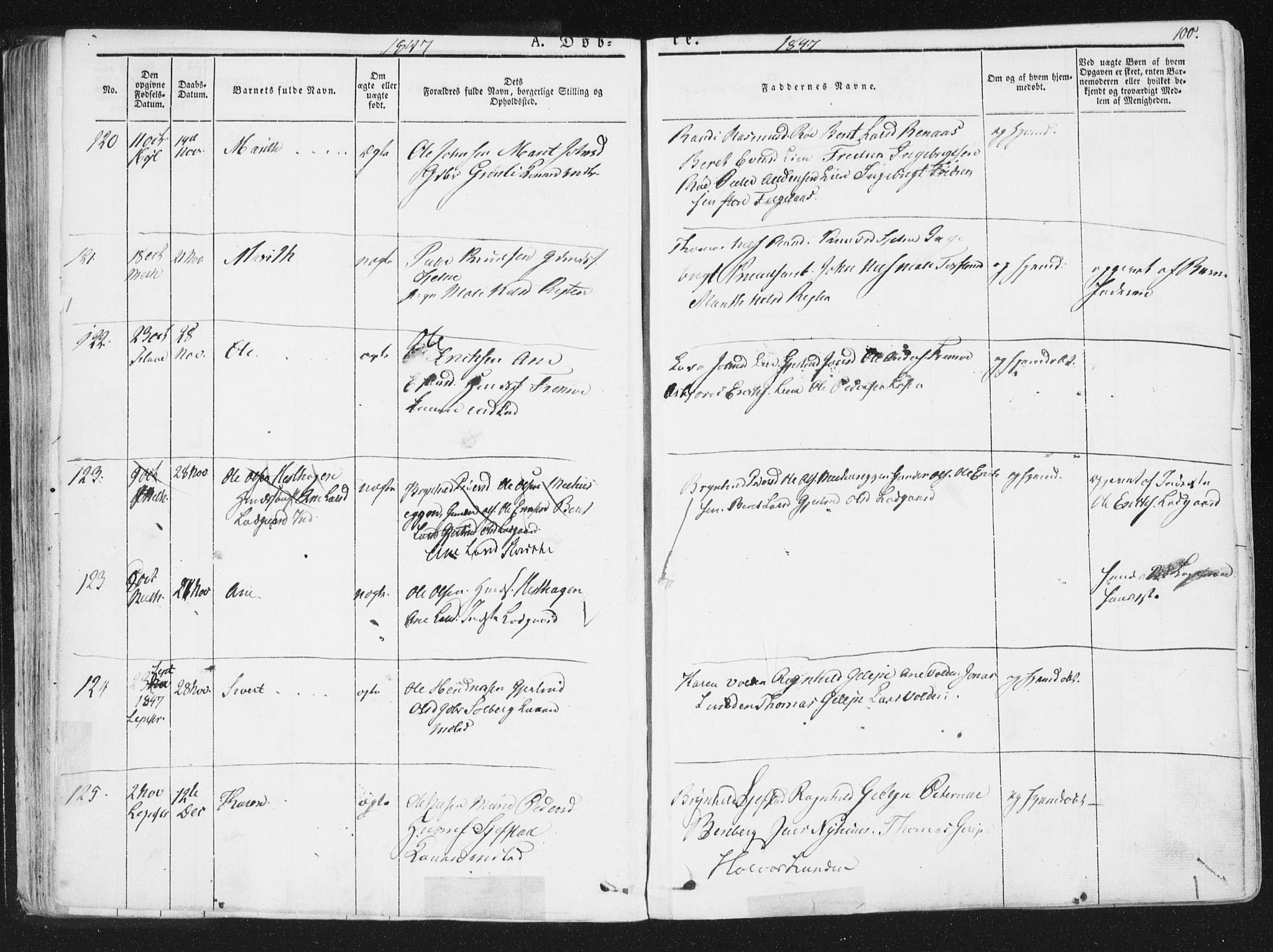 Ministerialprotokoller, klokkerbøker og fødselsregistre - Sør-Trøndelag, AV/SAT-A-1456/691/L1074: Parish register (official) no. 691A06, 1842-1852, p. 100