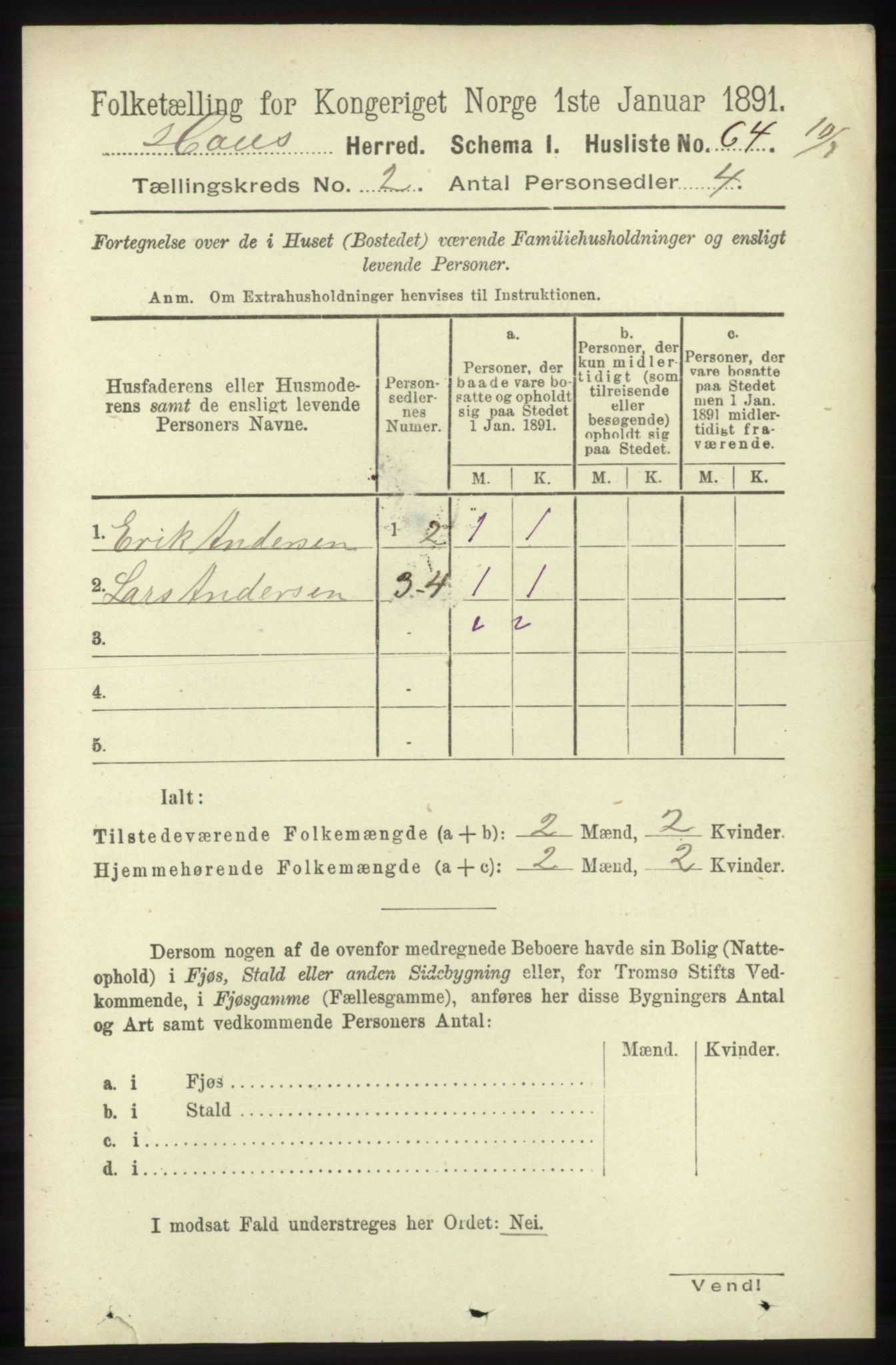 RA, 1891 census for 1250 Haus, 1891, p. 513