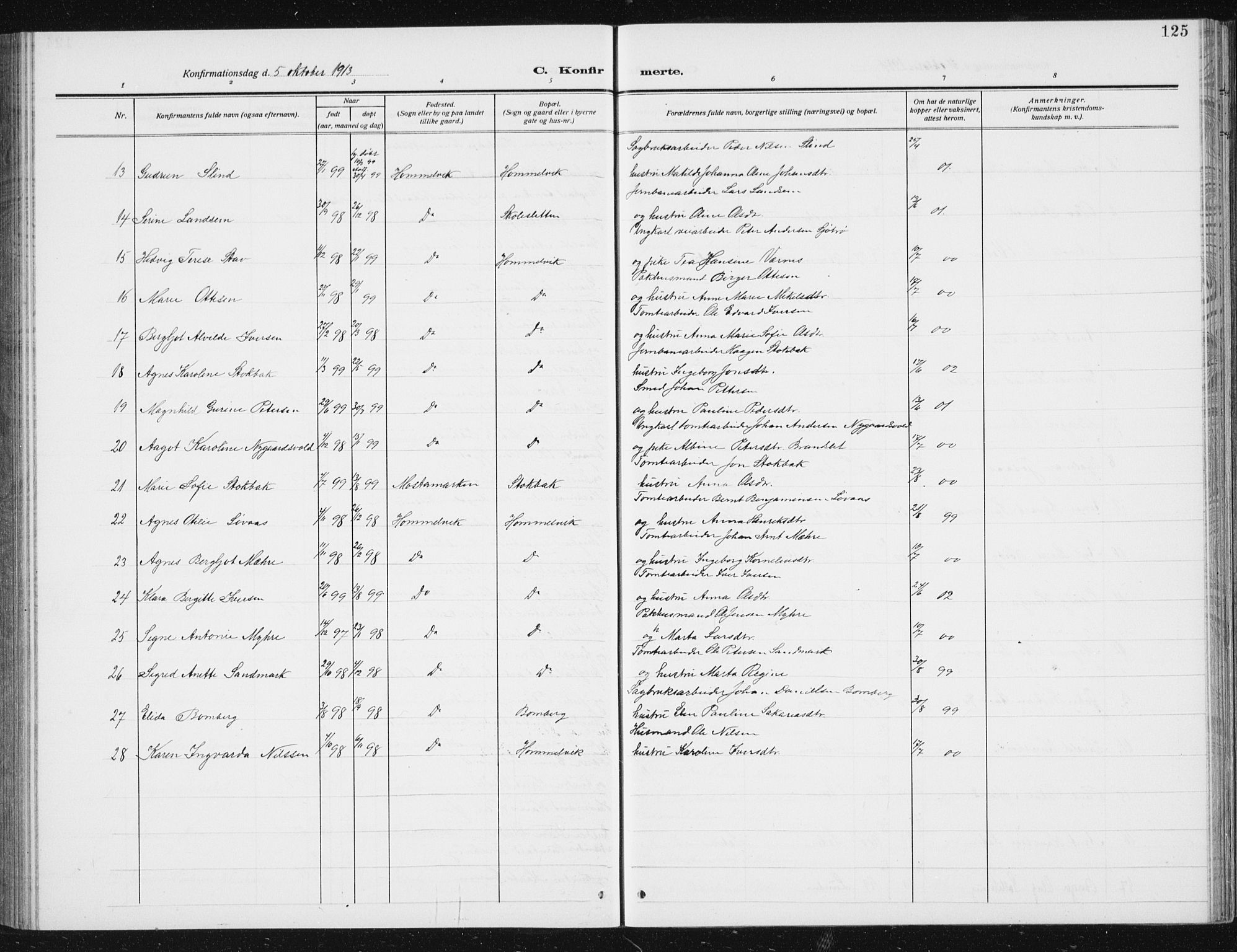 Ministerialprotokoller, klokkerbøker og fødselsregistre - Sør-Trøndelag, SAT/A-1456/617/L0431: Parish register (copy) no. 617C02, 1910-1936, p. 125