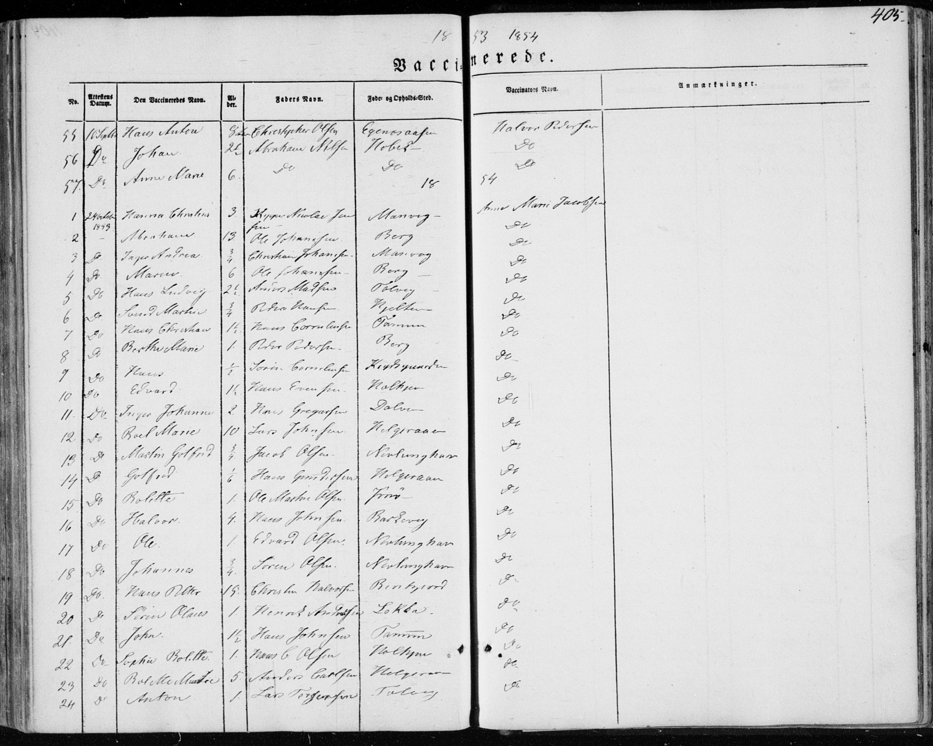 Brunlanes kirkebøker, AV/SAKO-A-342/F/Fa/L0004: Parish register (official) no. I 4, 1846-1862, p. 405