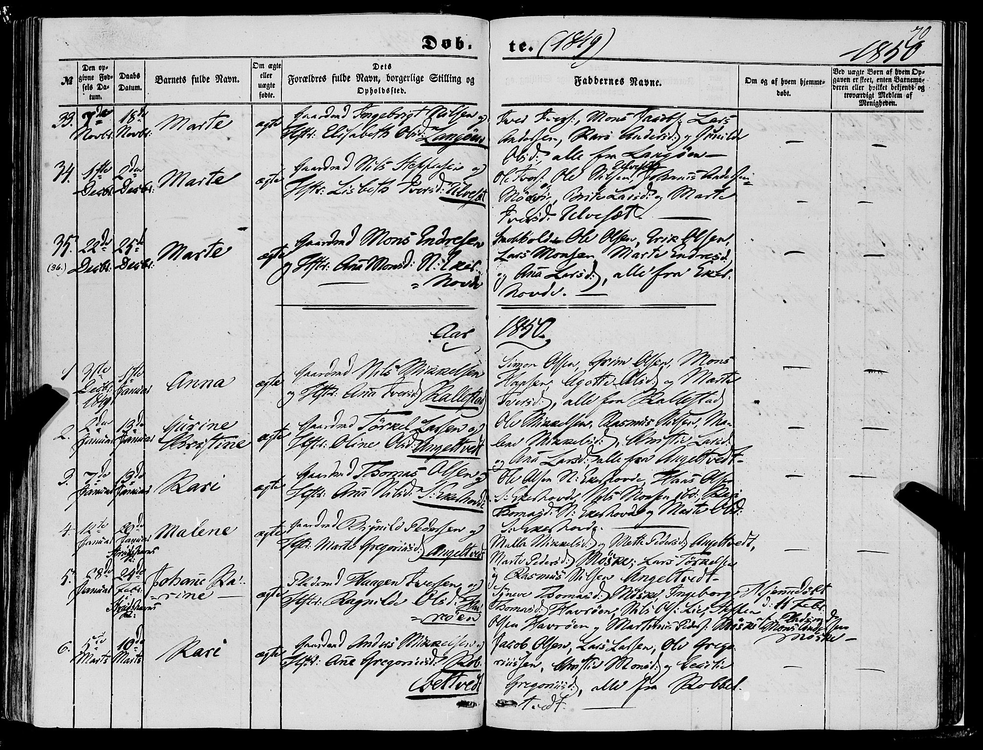 Fjell sokneprestembete, SAB/A-75301/H/Haa: Parish register (official) no. A 2, 1847-1864, p. 70