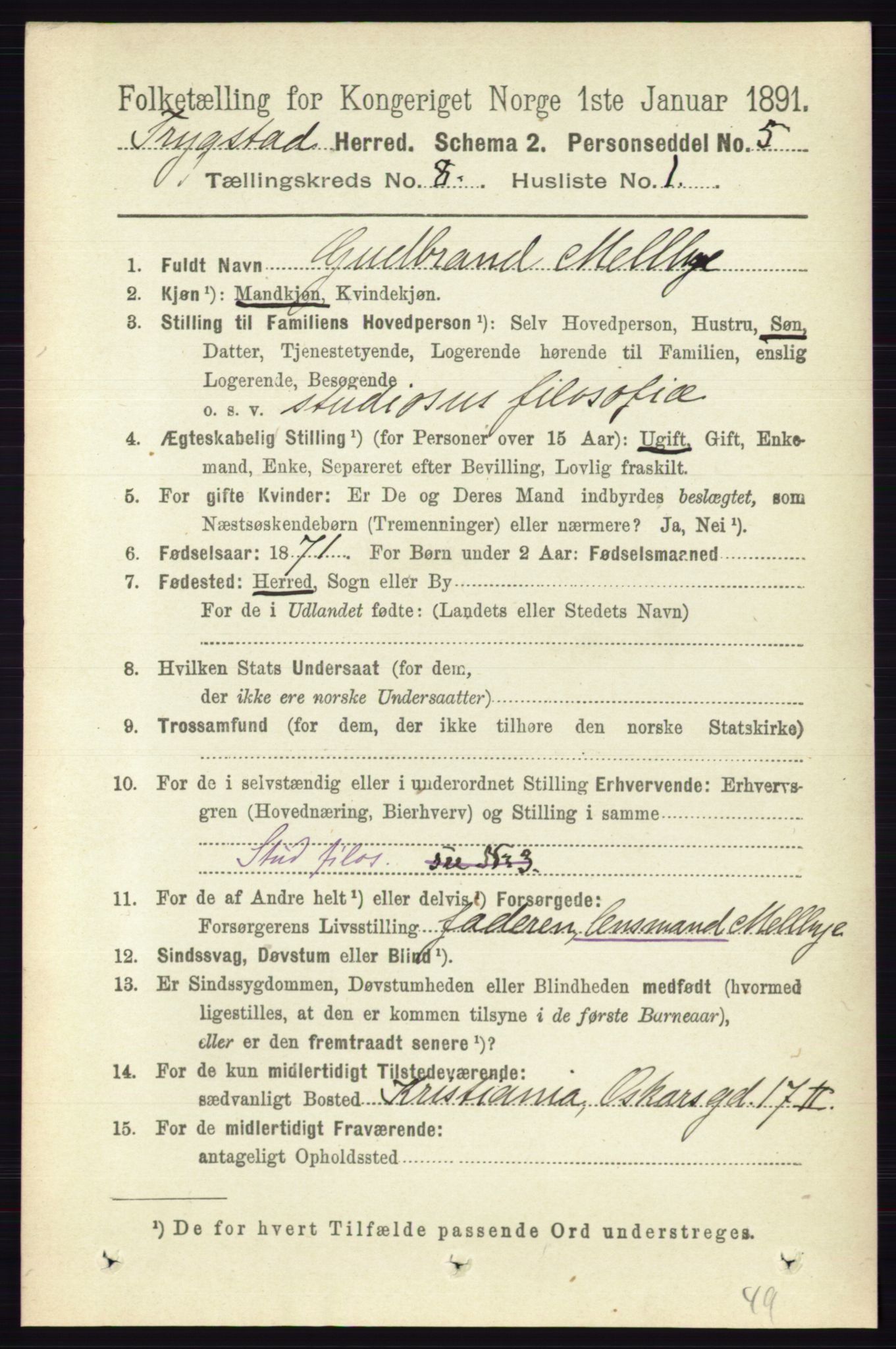 RA, 1891 Census for 0122 Trøgstad, 1891, p. 3439