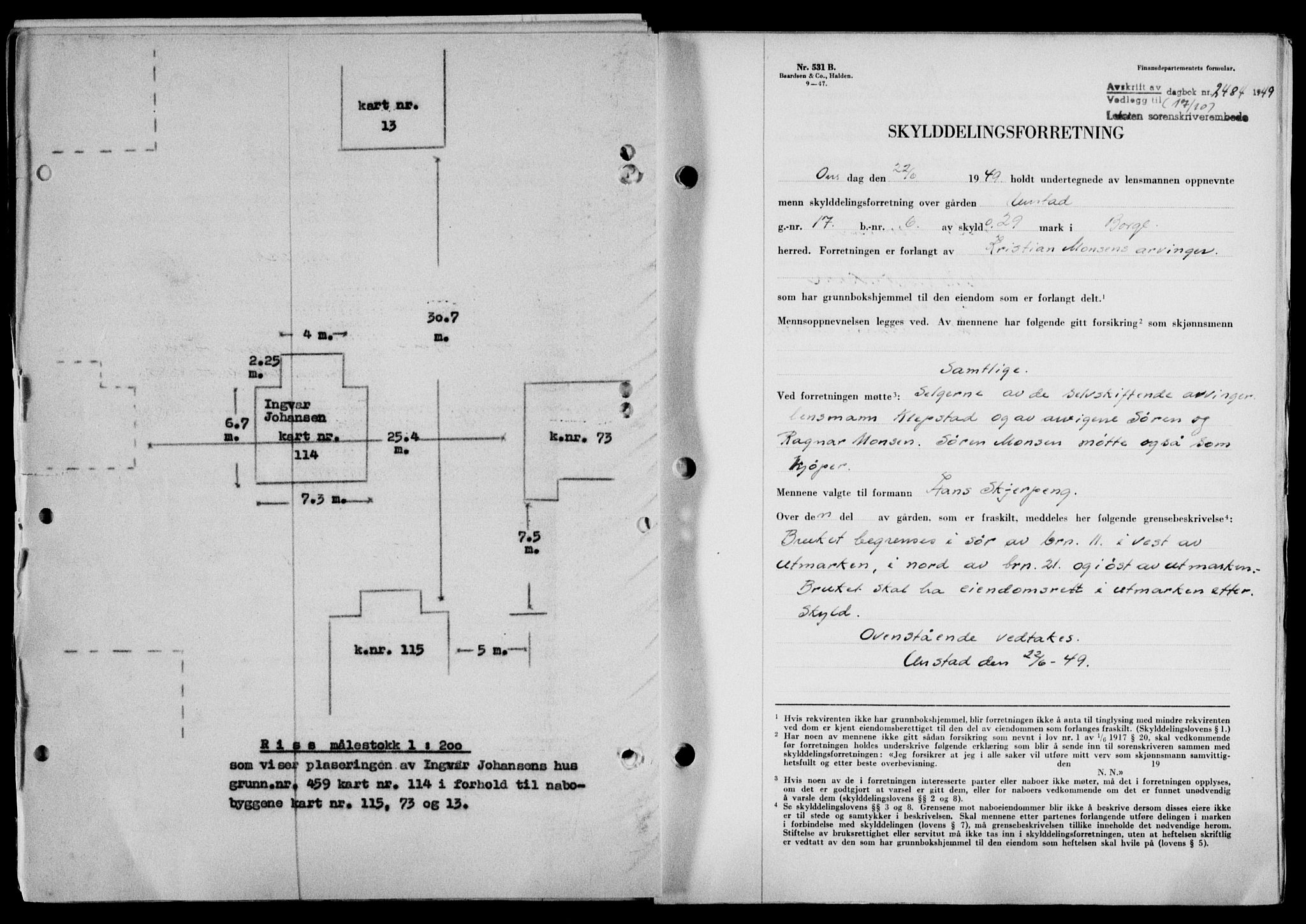 Lofoten sorenskriveri, SAT/A-0017/1/2/2C/L0022a: Mortgage book no. 22a, 1949-1950, Diary no: : 2484/1949