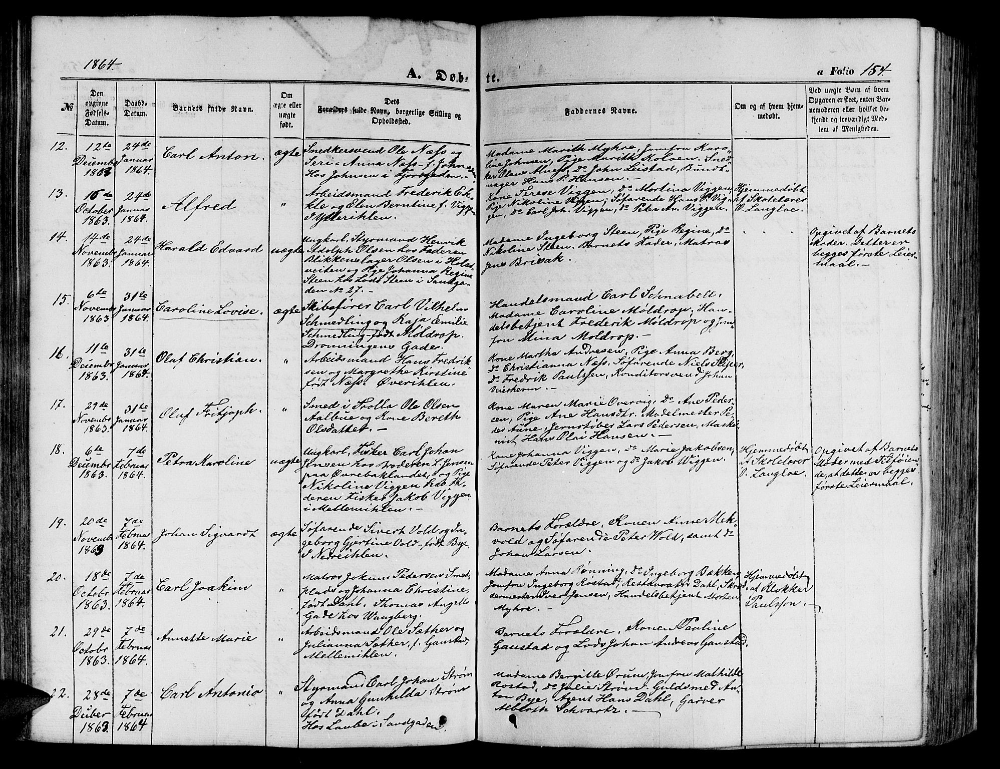 Ministerialprotokoller, klokkerbøker og fødselsregistre - Sør-Trøndelag, SAT/A-1456/602/L0139: Parish register (copy) no. 602C07, 1859-1864, p. 154