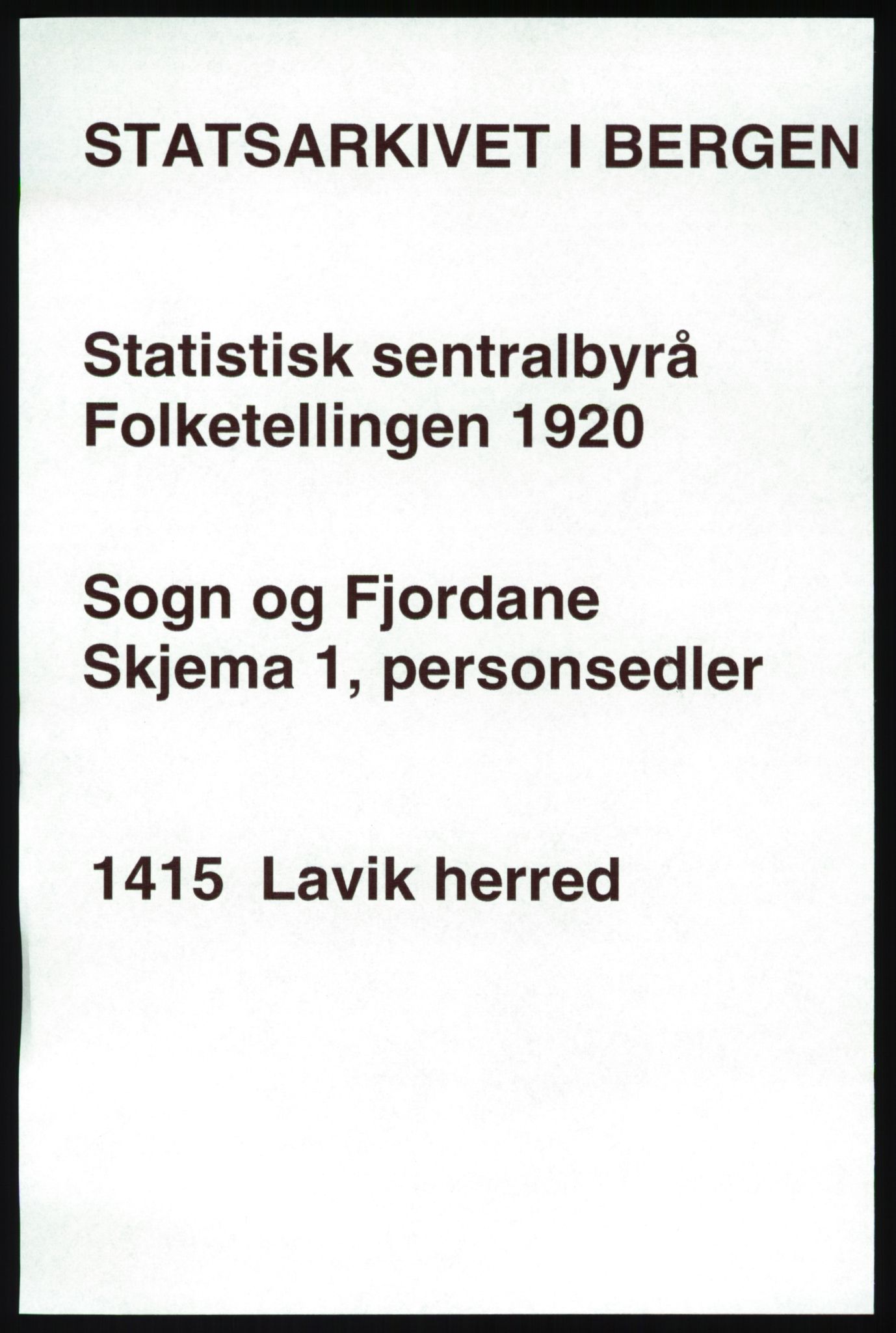 SAB, 1920 census for Lavik, 1920, p. 390