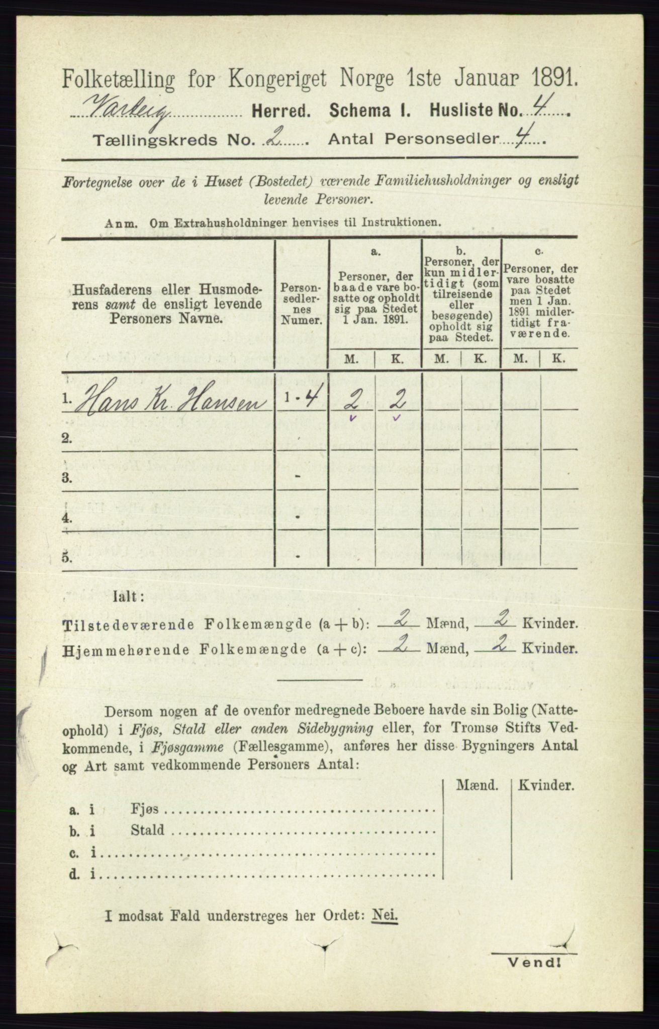 RA, 1891 census for 0114 Varteig, 1891, p. 487