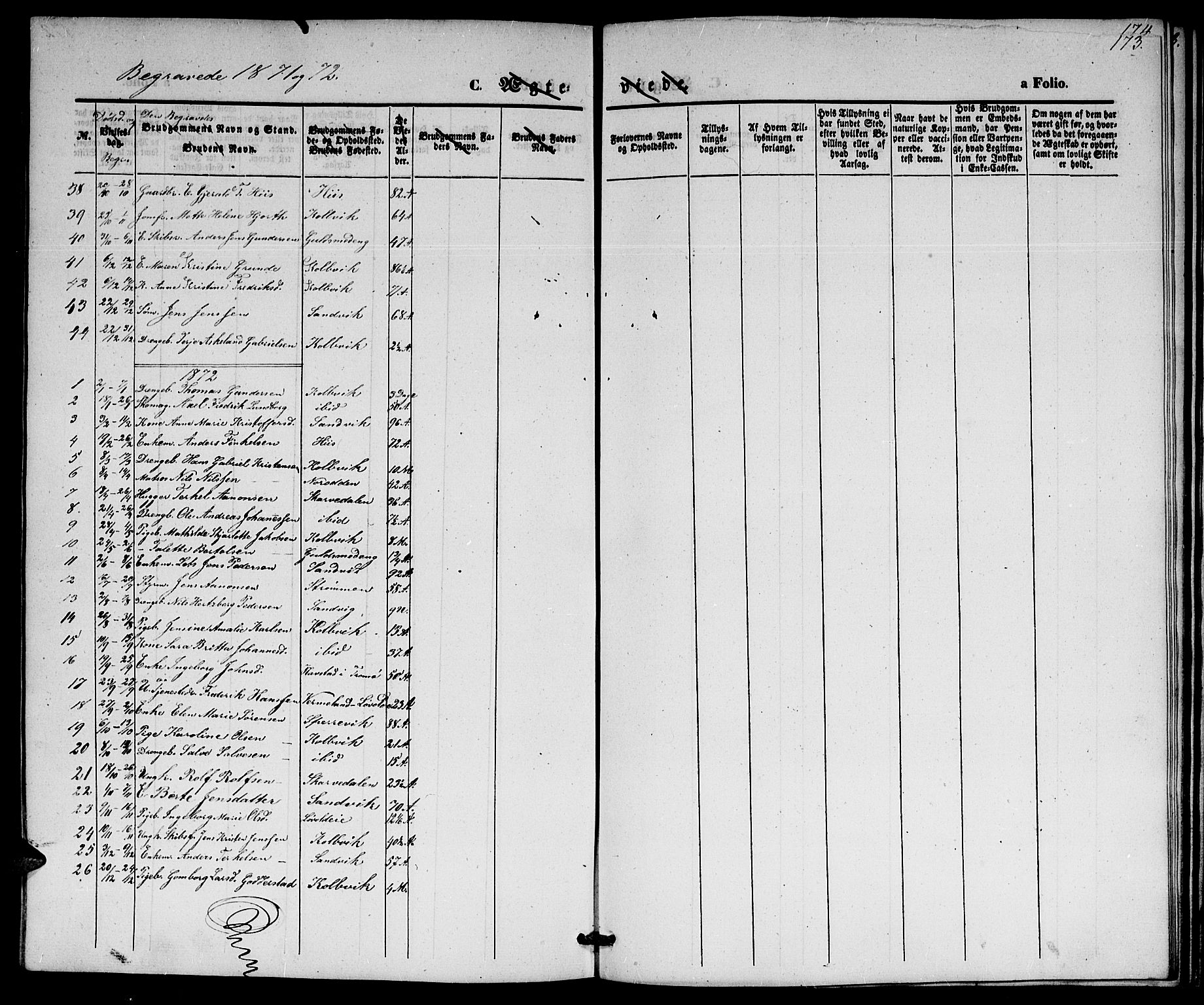 Hisøy sokneprestkontor, SAK/1111-0020/F/Fb/L0001: Parish register (copy) no. B 1, 1849-1872, p. 173