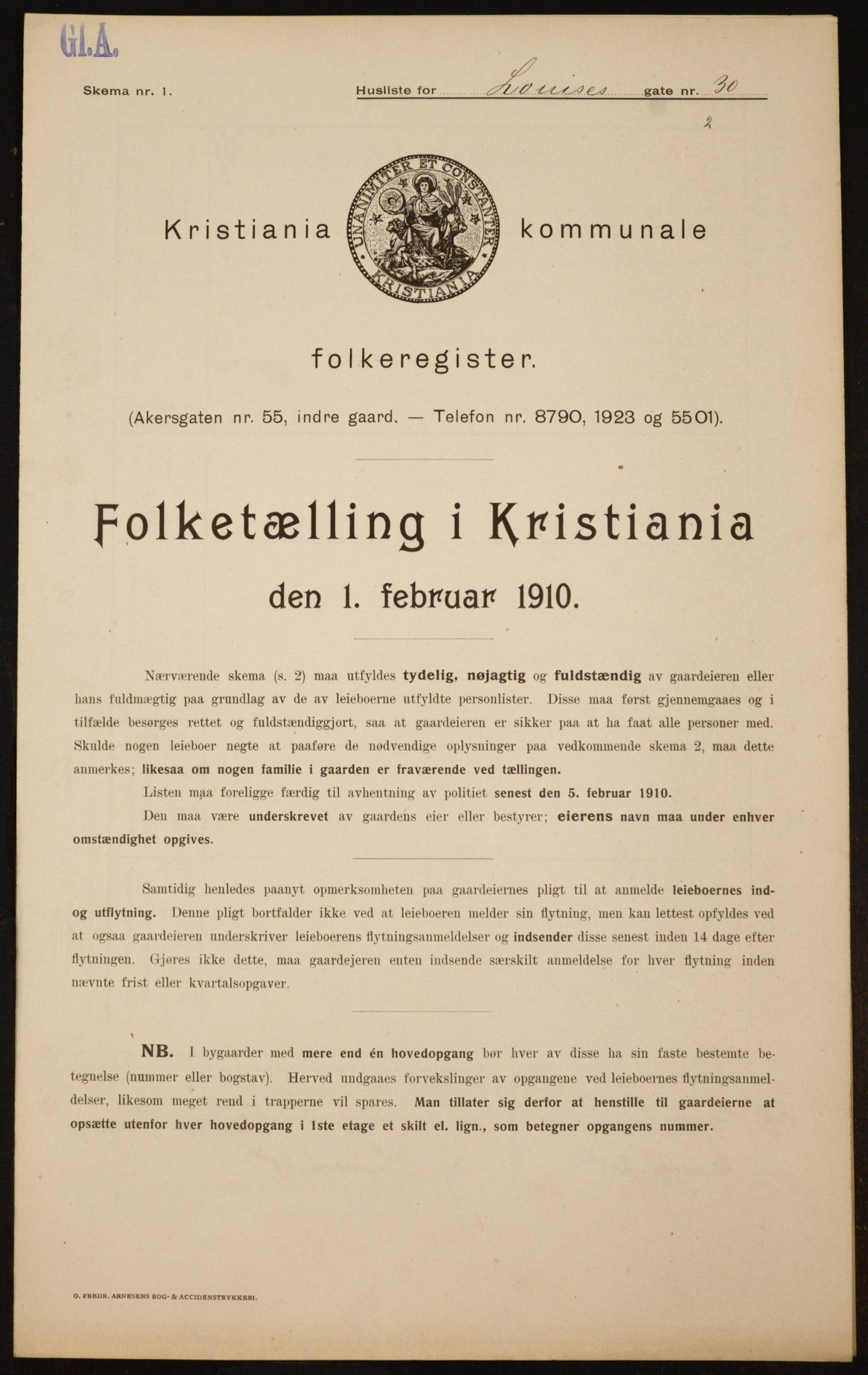 OBA, Municipal Census 1910 for Kristiania, 1910, p. 56418