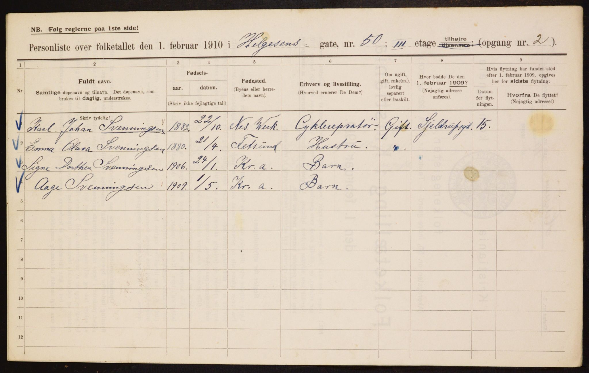 OBA, Municipal Census 1910 for Kristiania, 1910, p. 37590