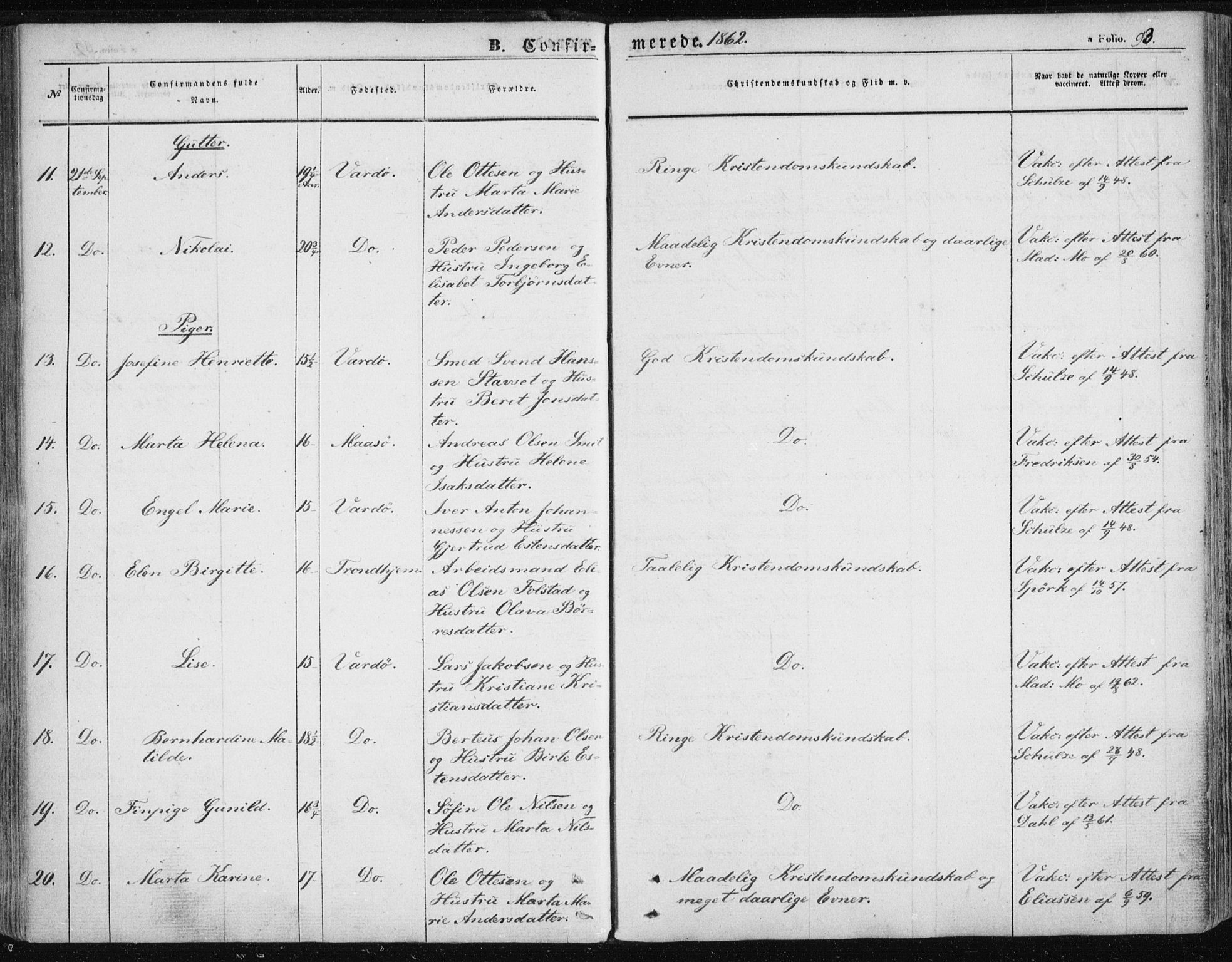 Vardø sokneprestkontor, SATØ/S-1332/H/Ha/L0004kirke: Parish register (official) no. 4, 1862-1871, p. 93