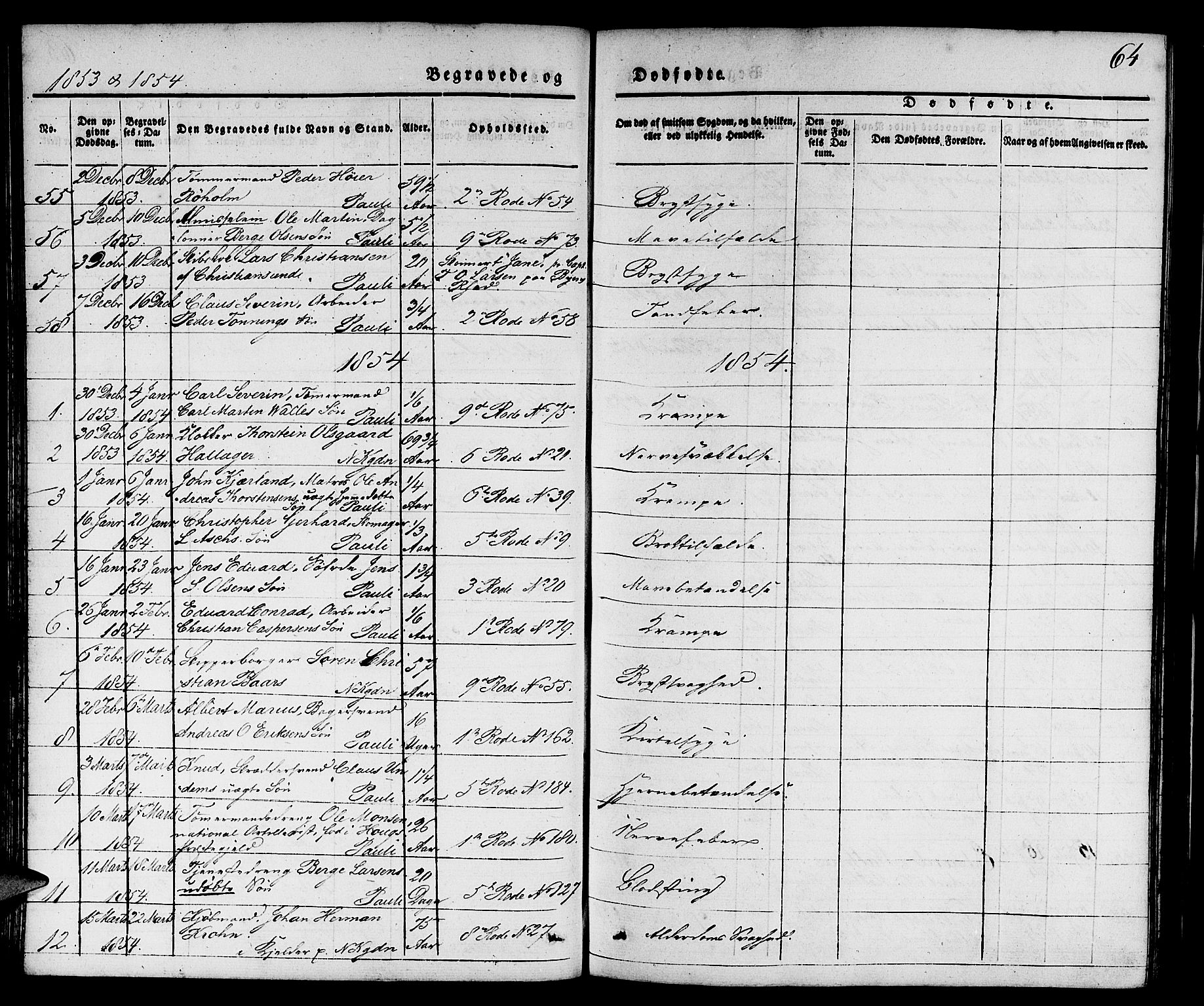 Nykirken Sokneprestembete, SAB/A-77101/H/Hab: Parish register (copy) no. E 1, 1840-1866, p. 64