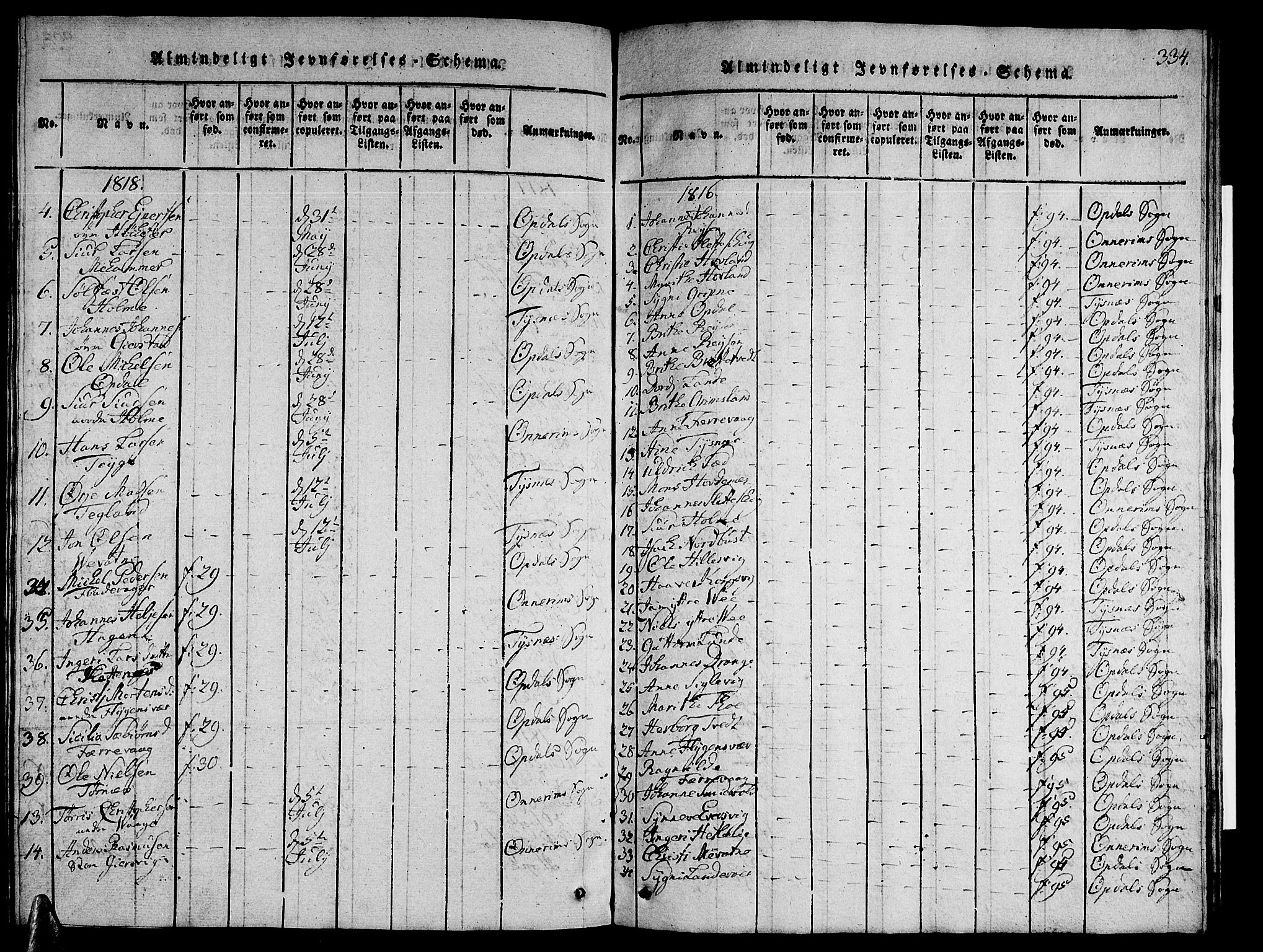 Tysnes sokneprestembete, AV/SAB-A-78601/H/Hab: Parish register (copy) no. A 1, 1816-1828, p. 334