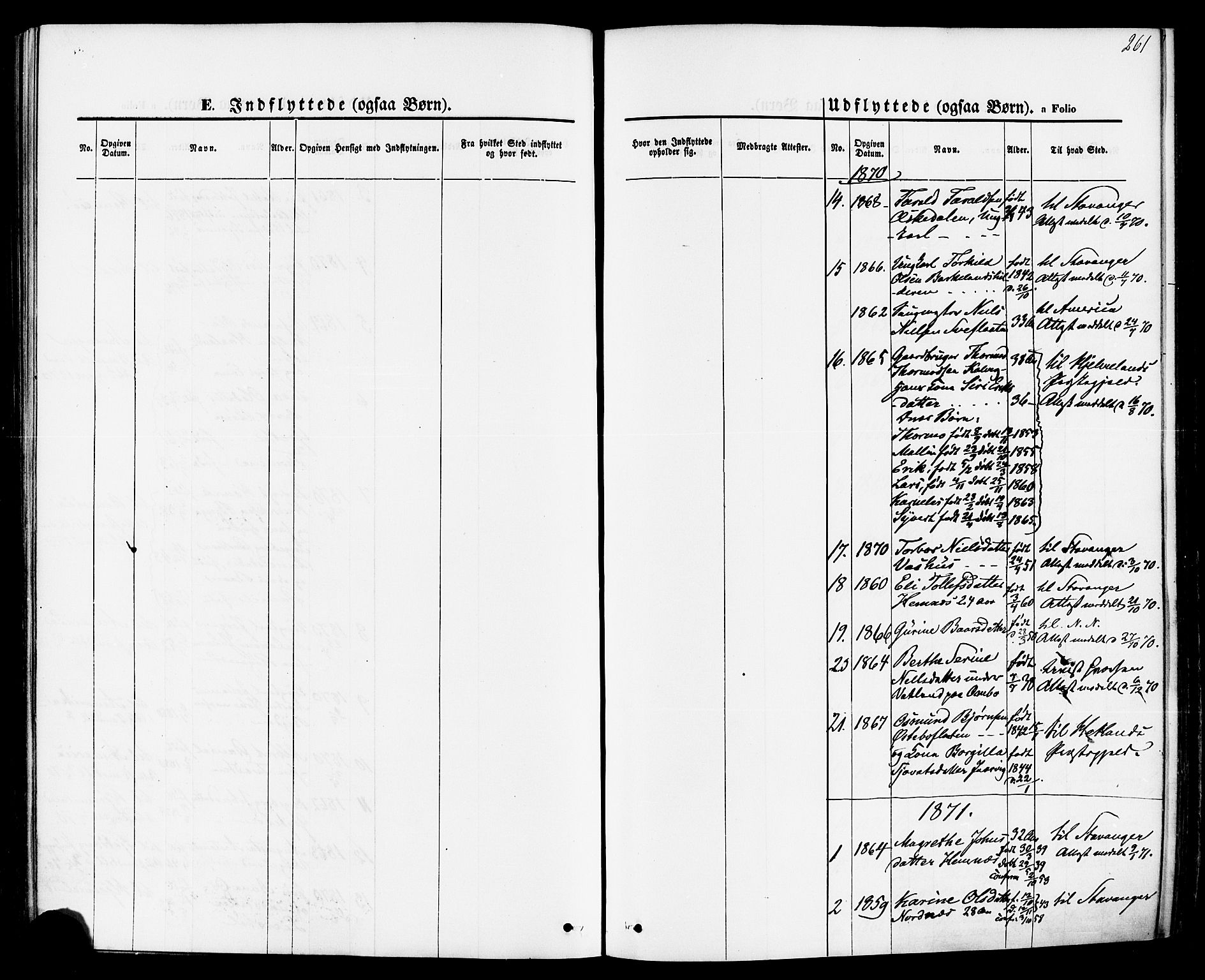 Jelsa sokneprestkontor, SAST/A-101842/01/IV: Parish register (official) no. A 8, 1867-1883, p. 261