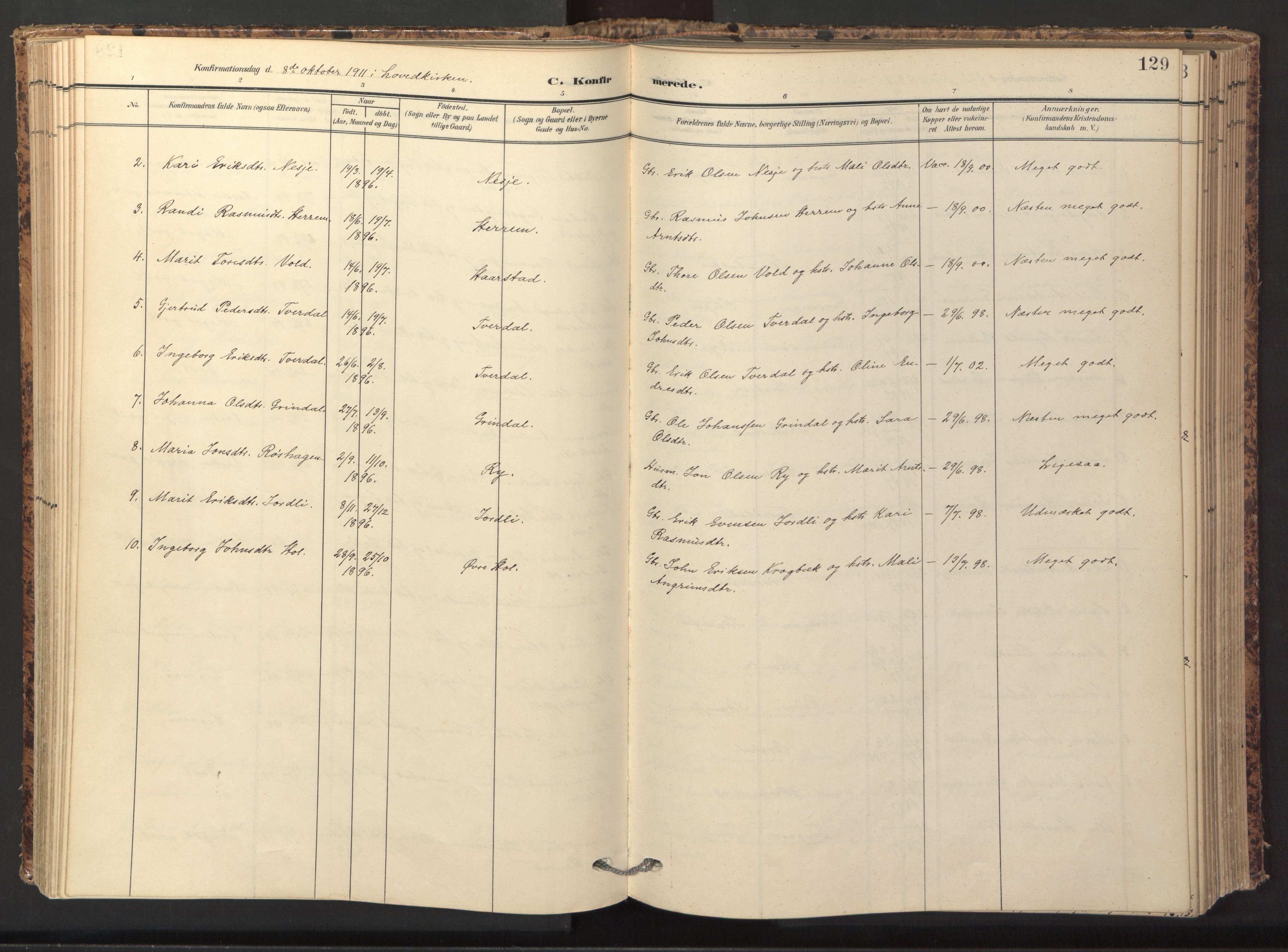 Ministerialprotokoller, klokkerbøker og fødselsregistre - Sør-Trøndelag, SAT/A-1456/674/L0873: Parish register (official) no. 674A05, 1908-1923, p. 129