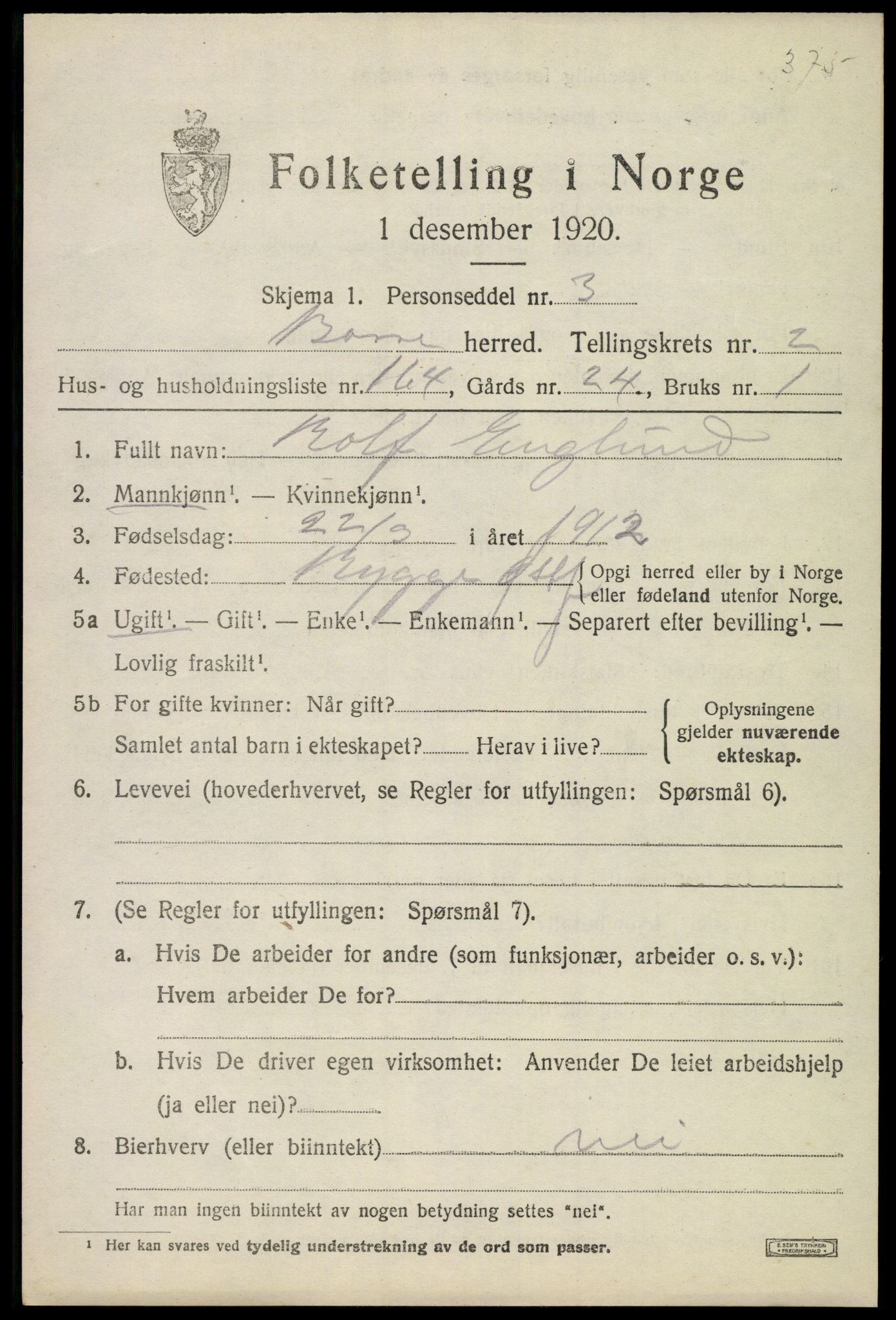 SAKO, 1920 census for Borre, 1920, p. 6088