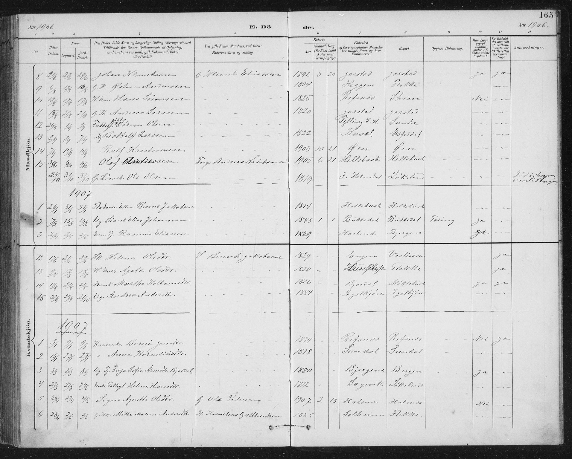 Fjaler sokneprestembete, AV/SAB-A-79801/H/Hab/Habc/L0003: Parish register (copy) no. C 3, 1894-1917, p. 165