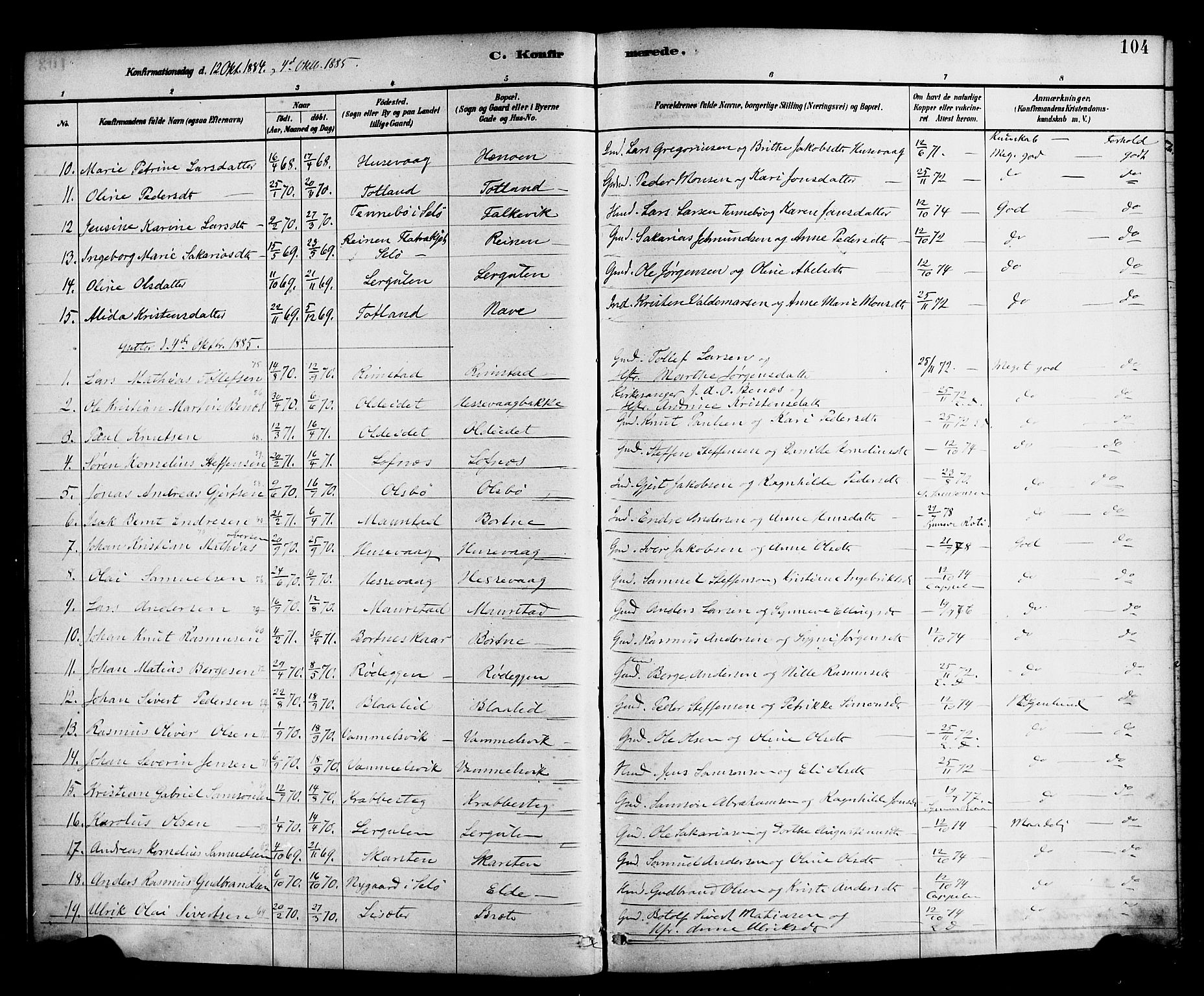 Davik sokneprestembete, SAB/A-79701/H/Haa/Haad/L0001: Parish register (official) no. D 1, 1882-1900, p. 104