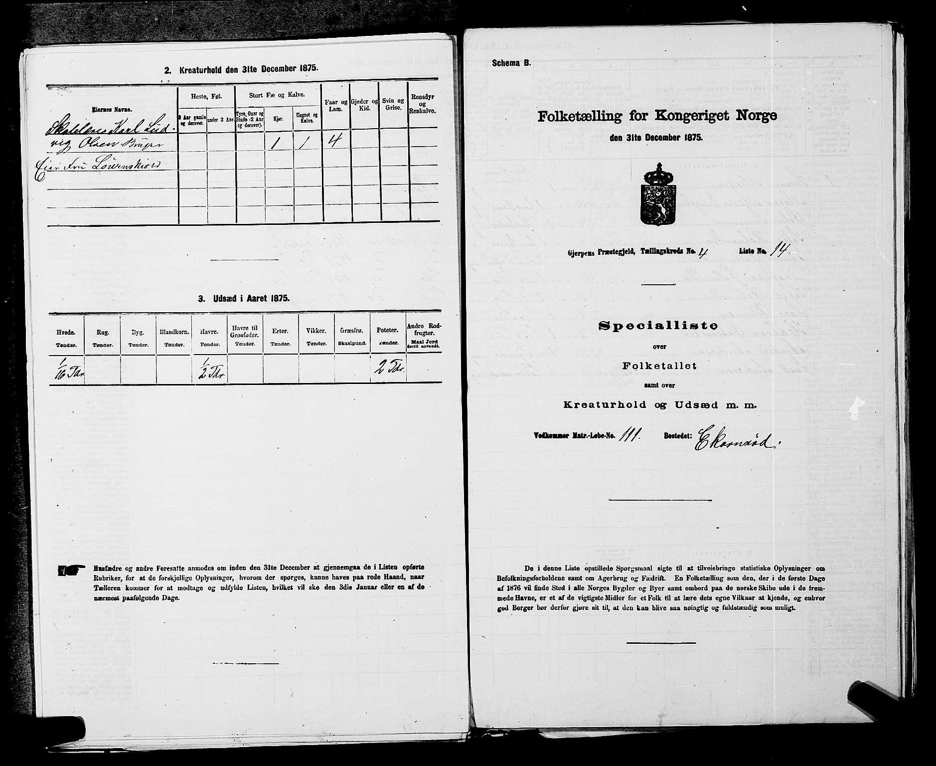 SAKO, 1875 census for 0812P Gjerpen, 1875, p. 497