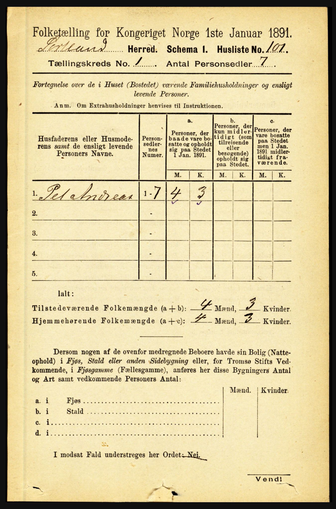 RA, 1891 census for 1870 Sortland, 1891, p. 118