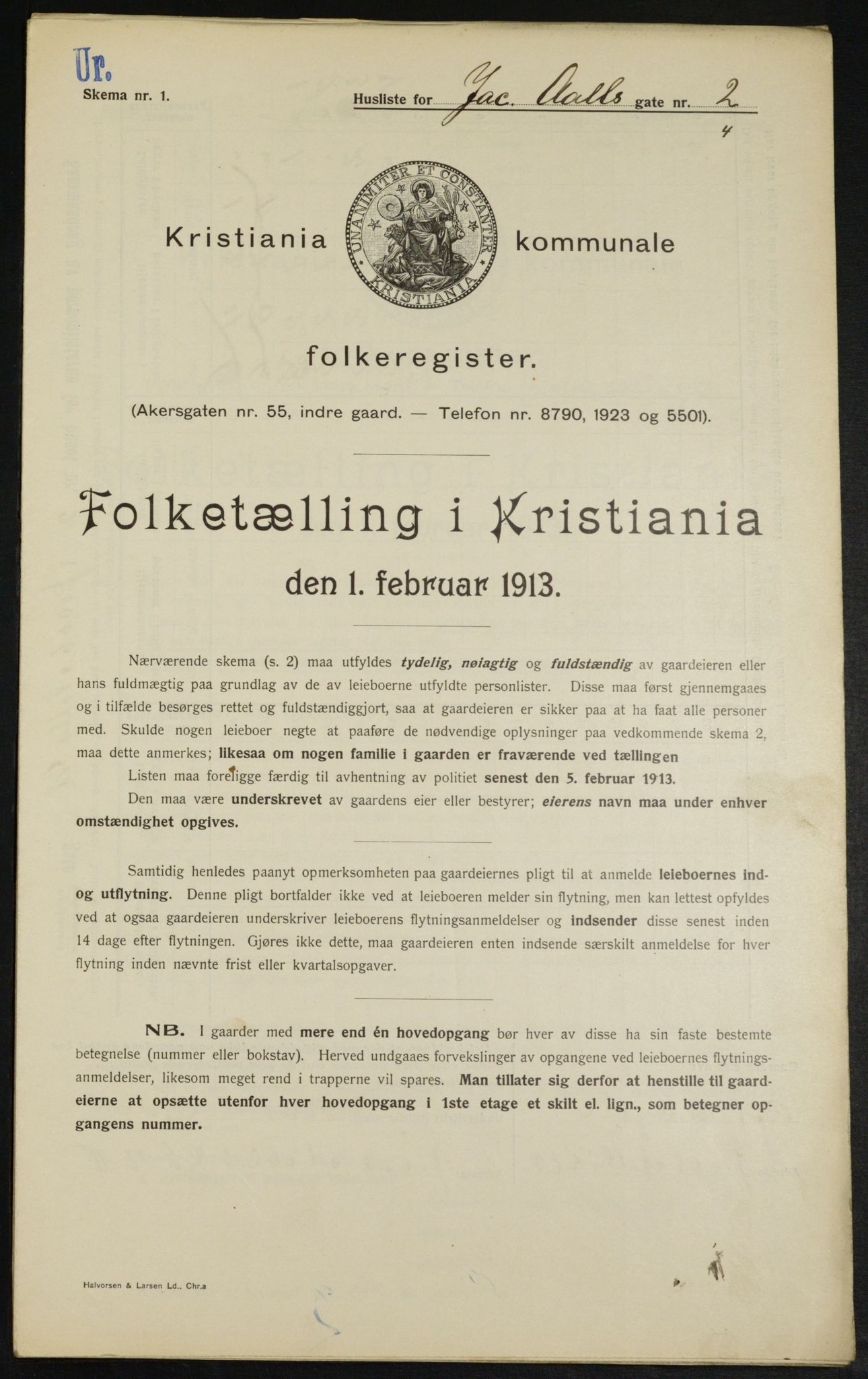 OBA, Municipal Census 1913 for Kristiania, 1913, p. 44510