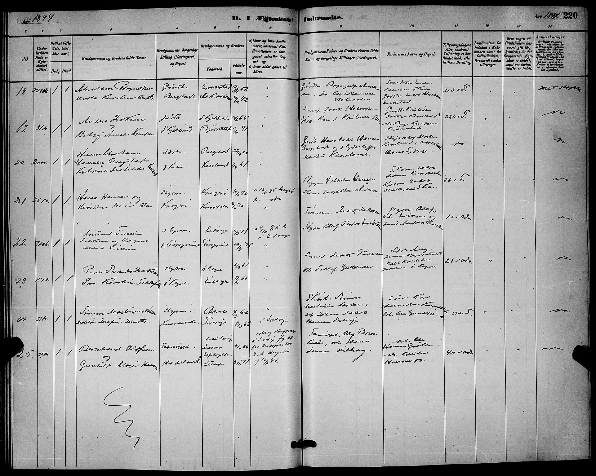 Solum kirkebøker, AV/SAKO-A-306/G/Ga/L0007: Parish register (copy) no. I 7, 1884-1898, p. 220