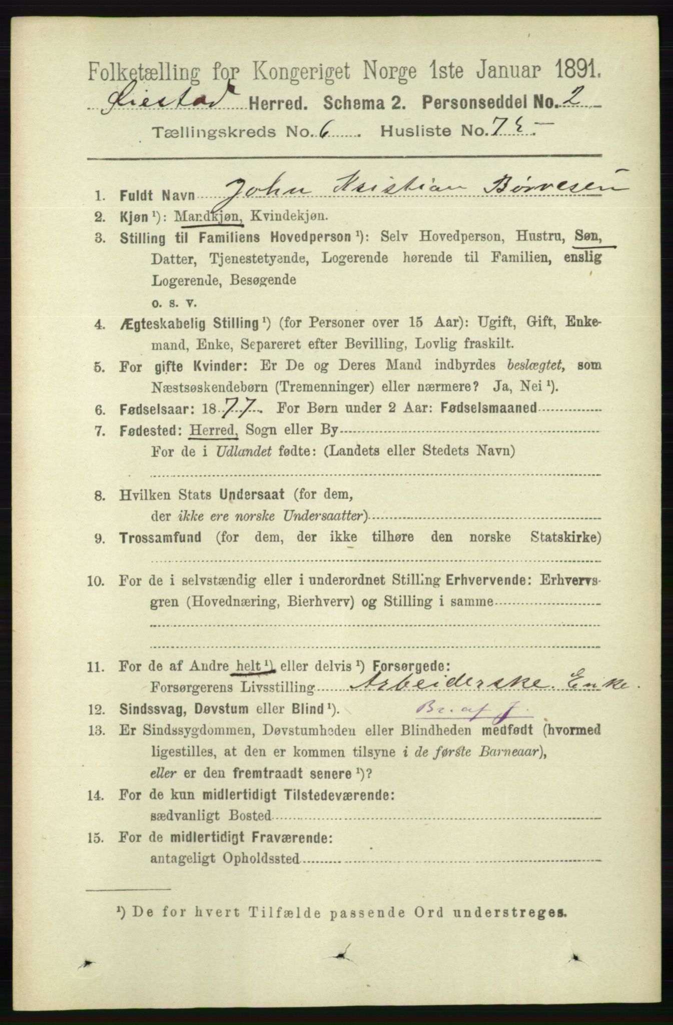 RA, 1891 census for 0920 Øyestad, 1891, p. 2553