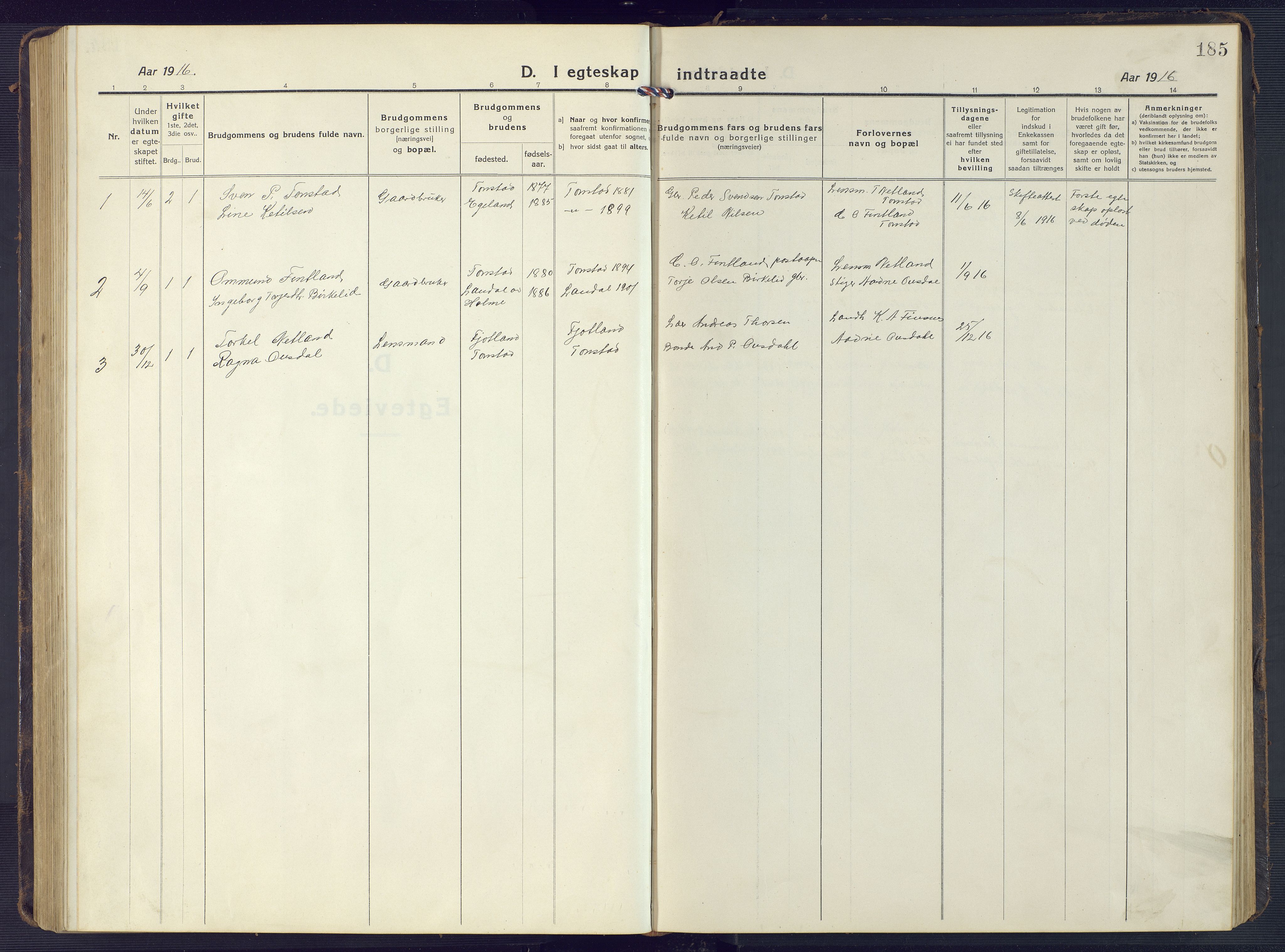 Sirdal sokneprestkontor, SAK/1111-0036/F/Fb/Fbb/L0005: Parish register (copy) no. B 5, 1916-1960, p. 185