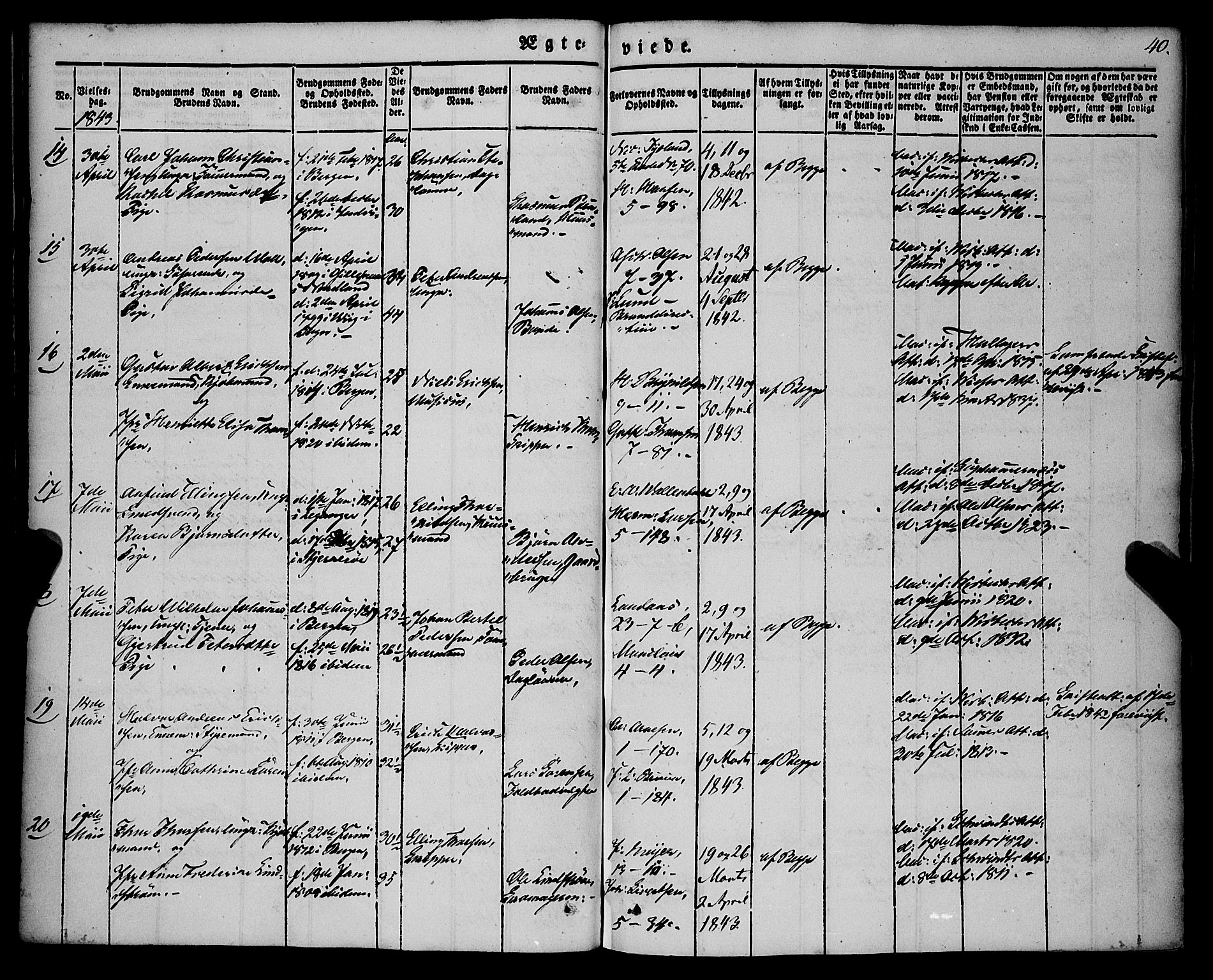 Nykirken Sokneprestembete, AV/SAB-A-77101/H/Haa/L0031: Parish register (official) no. D 1, 1834-1861, p. 40