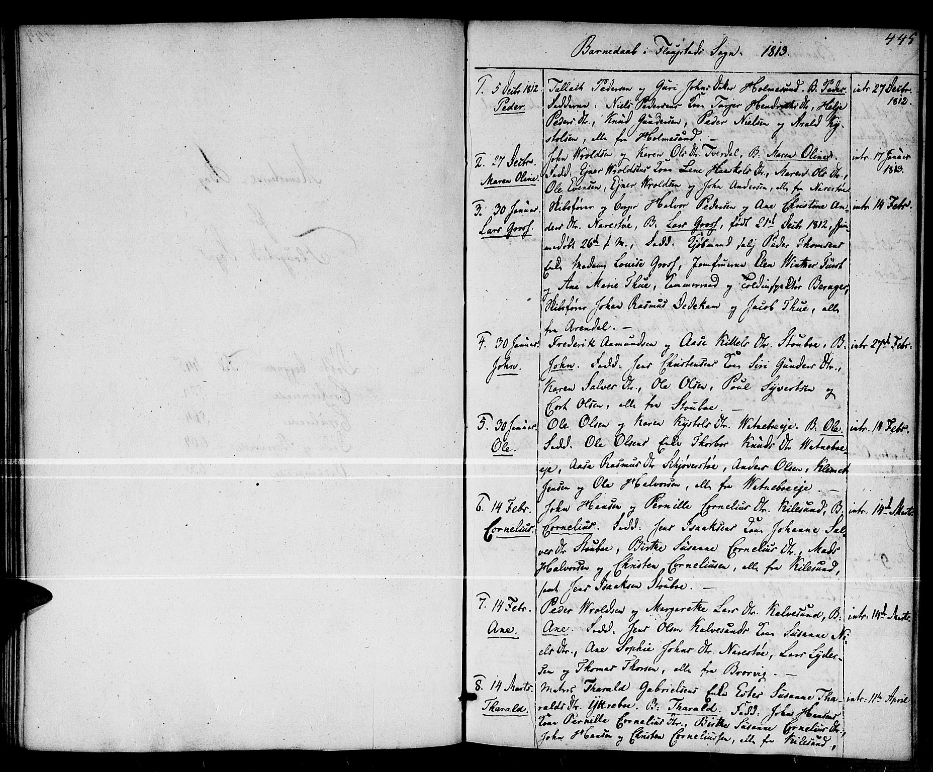 Dypvåg sokneprestkontor, SAK/1111-0007/F/Fa/Faa/L0002: Parish register (official) no. A 2 /2, 1813-1824, p. 445