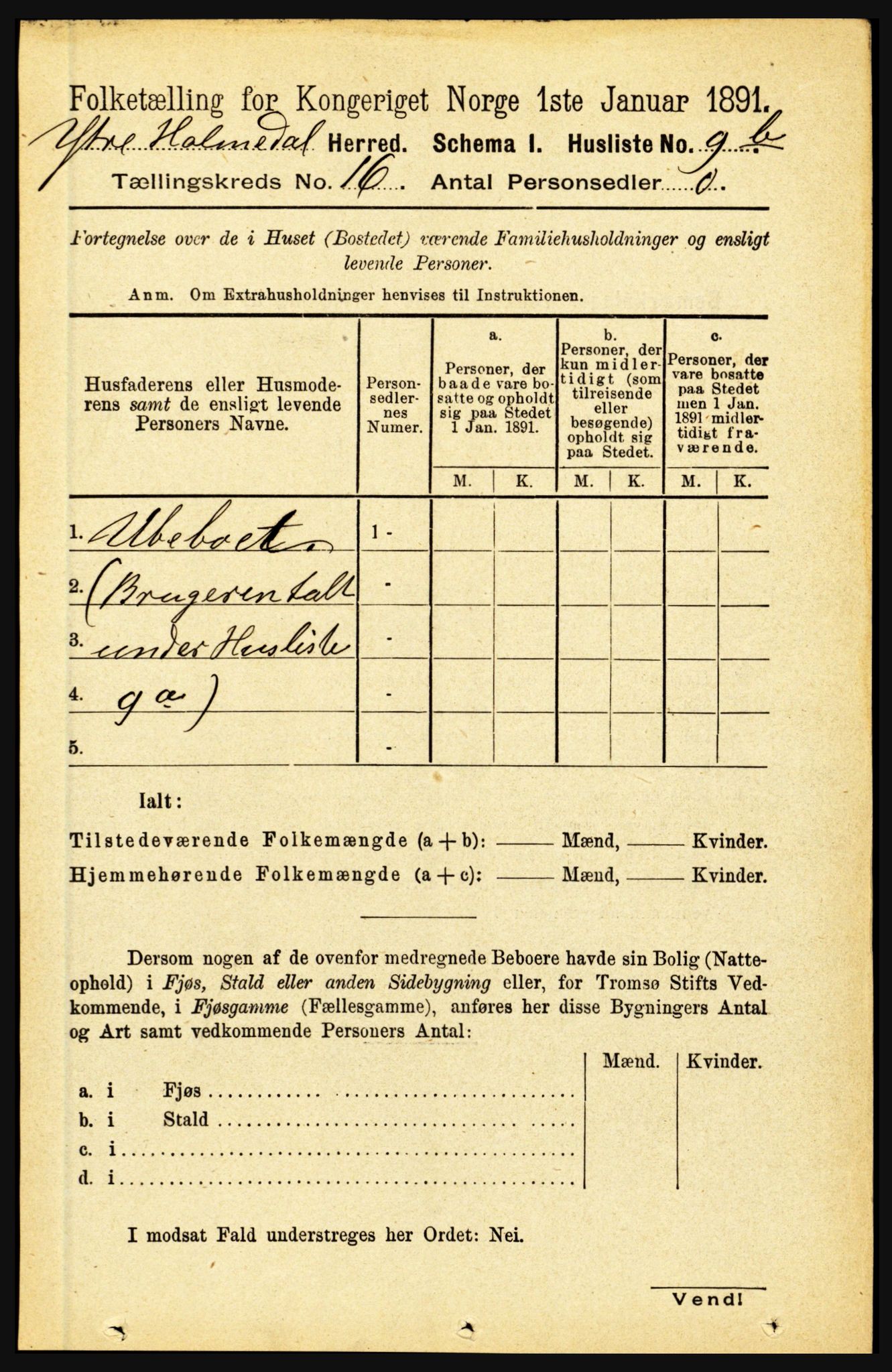 RA, 1891 census for 1429 Ytre Holmedal, 1891, p. 4205