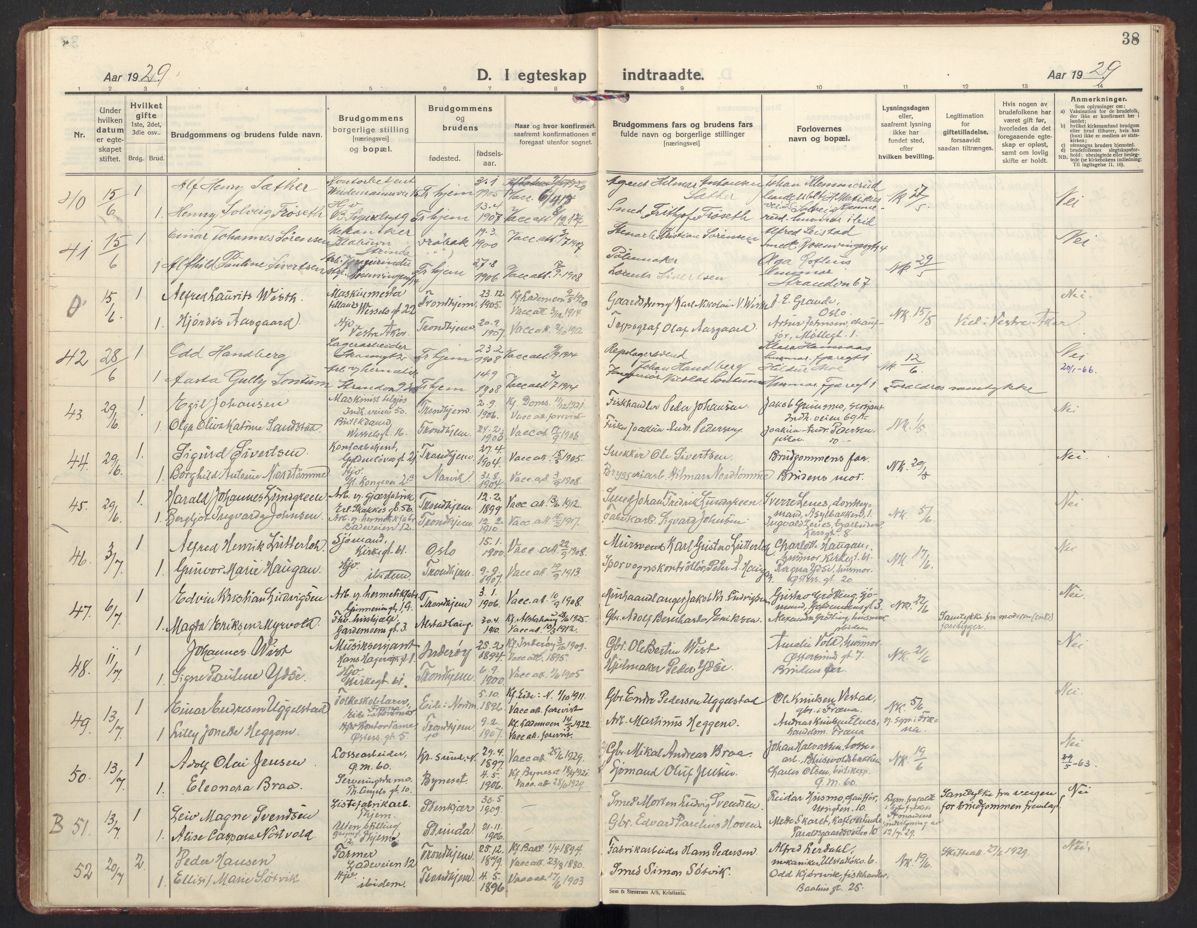 Ministerialprotokoller, klokkerbøker og fødselsregistre - Sør-Trøndelag, AV/SAT-A-1456/605/L0249: Parish register (official) no. 605A11, 1925-1936, p. 38